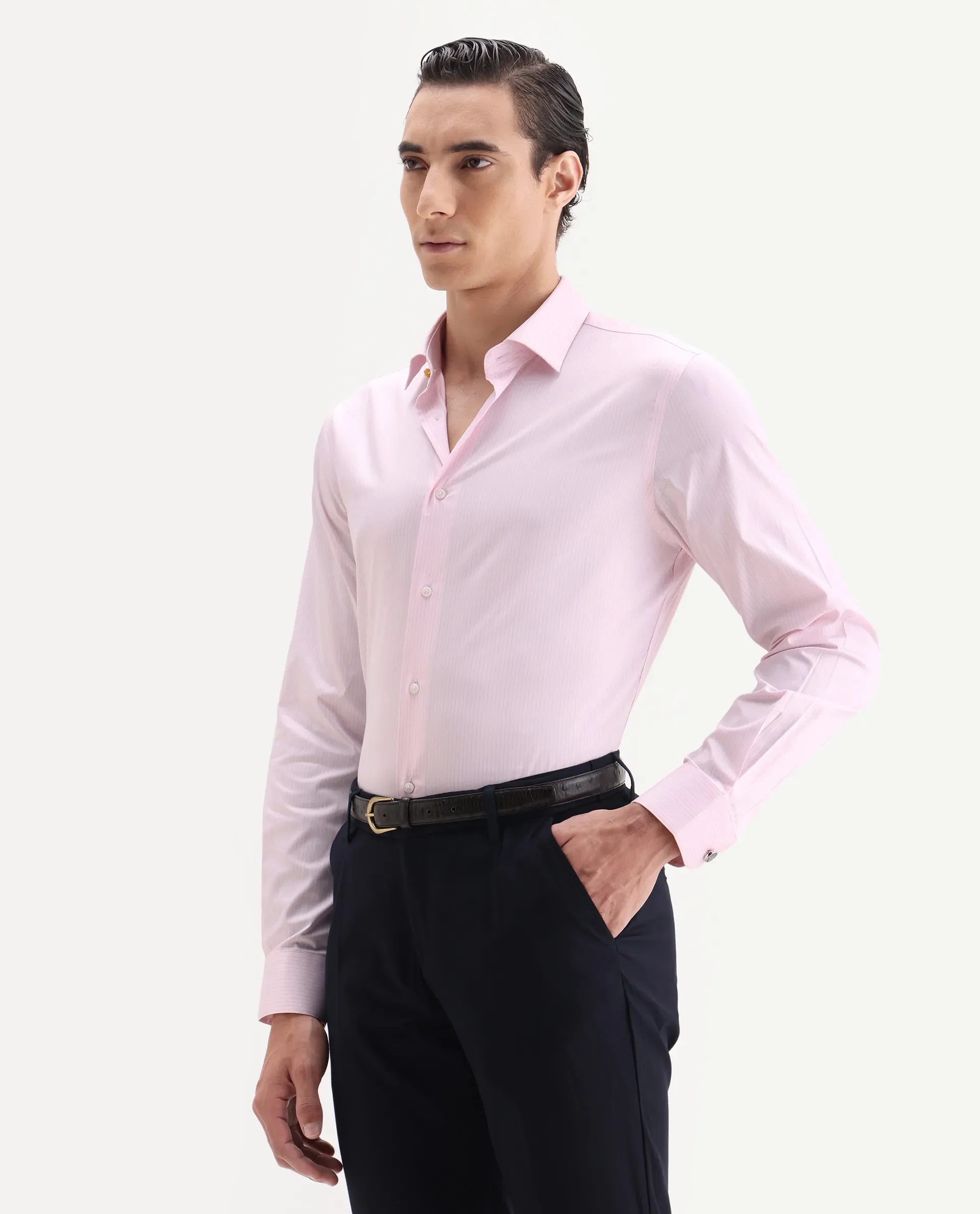 Rare Rabbit Men's Grol Pink Cotton Blend Fabric Collared Neck Regular Fit Striped Shirt - Image 4