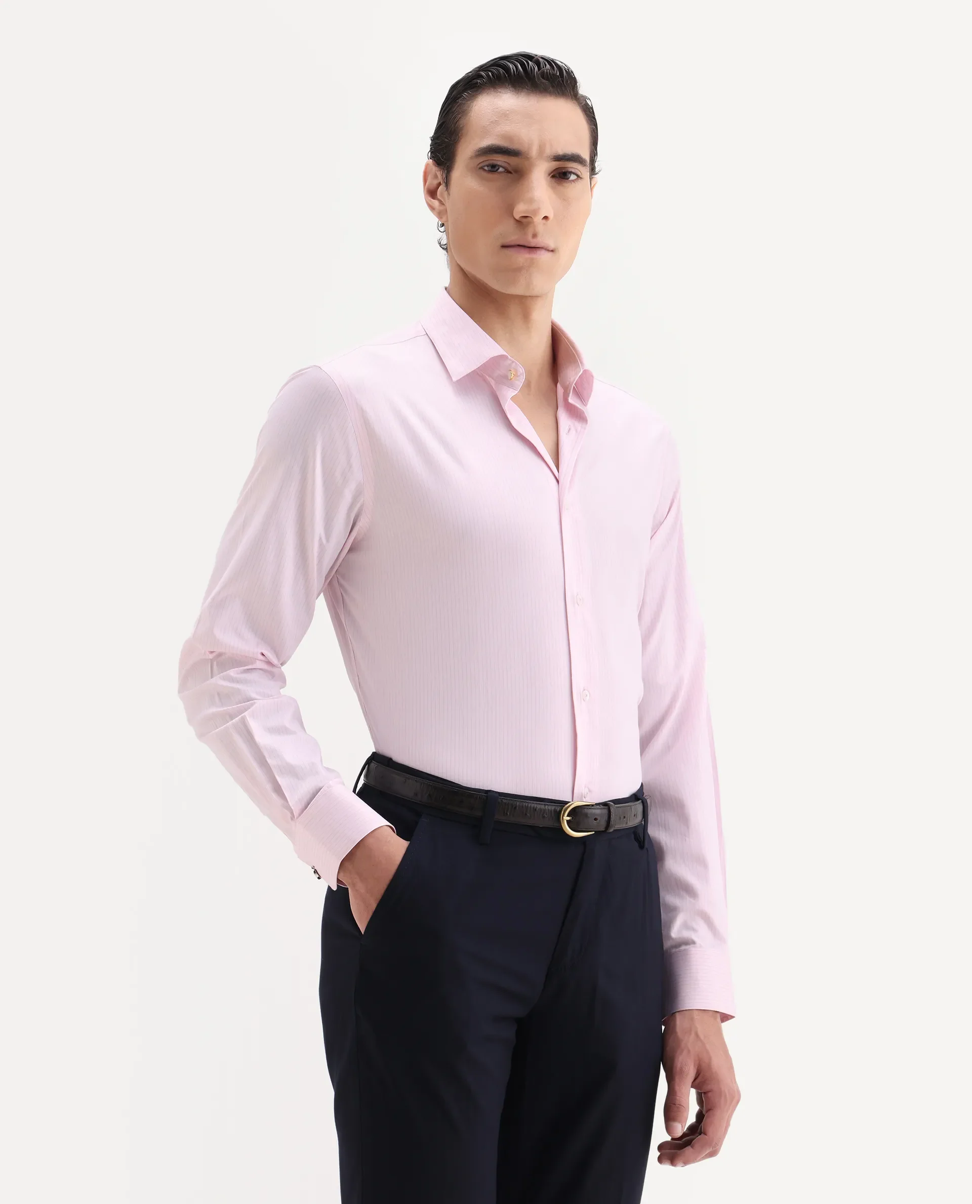 Rare Rabbit Men's Grol Pink Cotton Blend Fabric Collared Neck Regular Fit Striped Shirt - Image 5