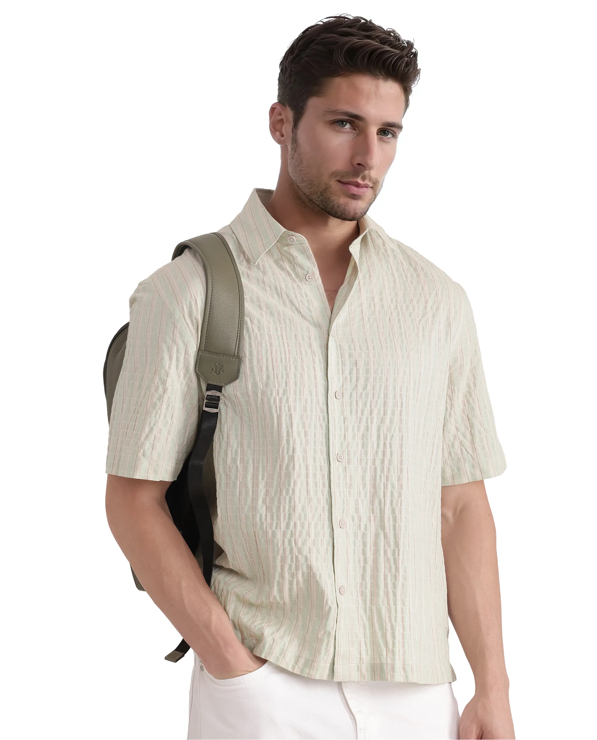 Rare Rabbit Men's Grolxan Pastel Green Cotton Striped Print Regular Fit Full Sleeve Collared Shirt - Image 6
