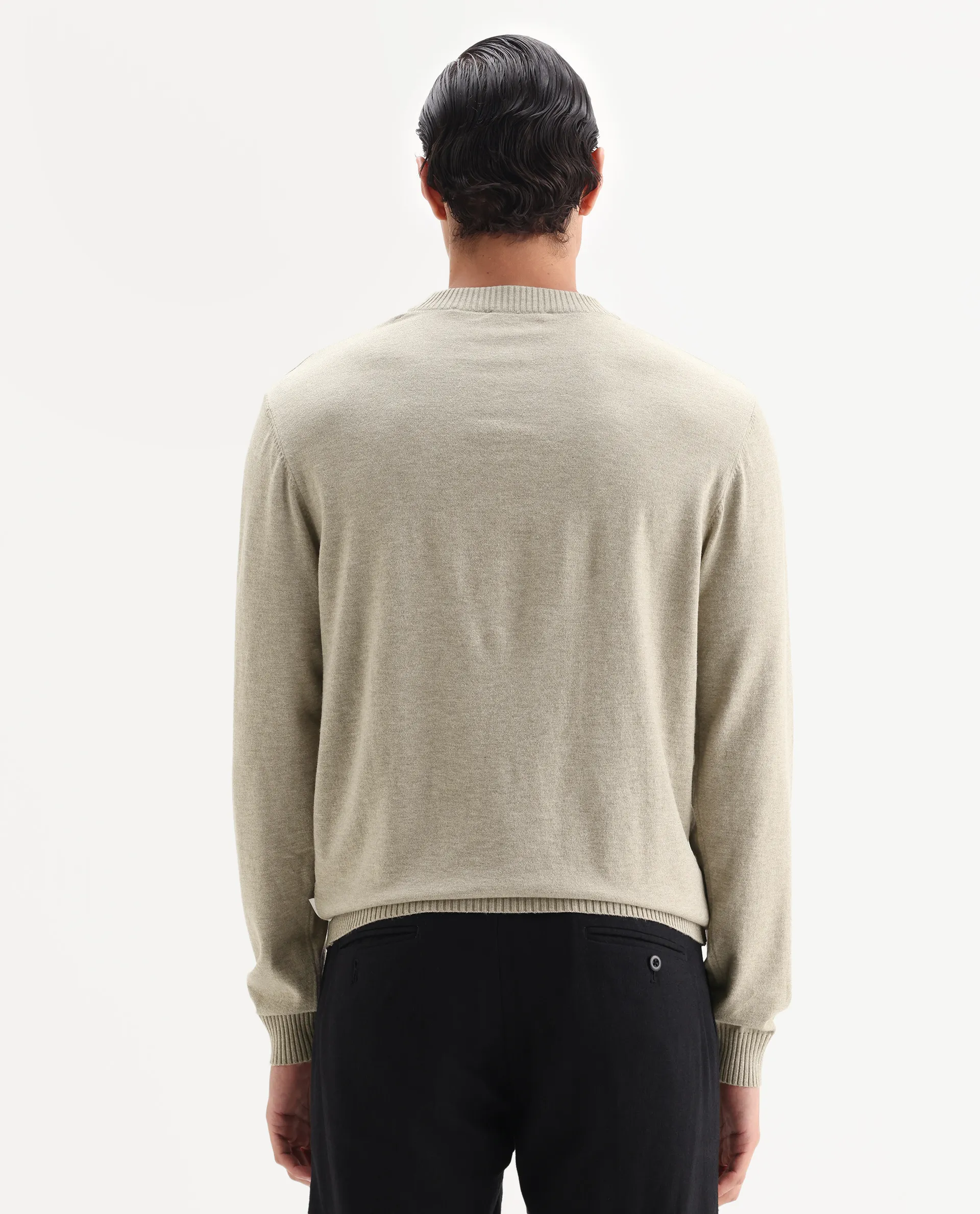 Rare Rabbit Men's Gron Beige Polyester Blend Fabric Full Sleeve Crew Neck Textured Sweater - Image 6