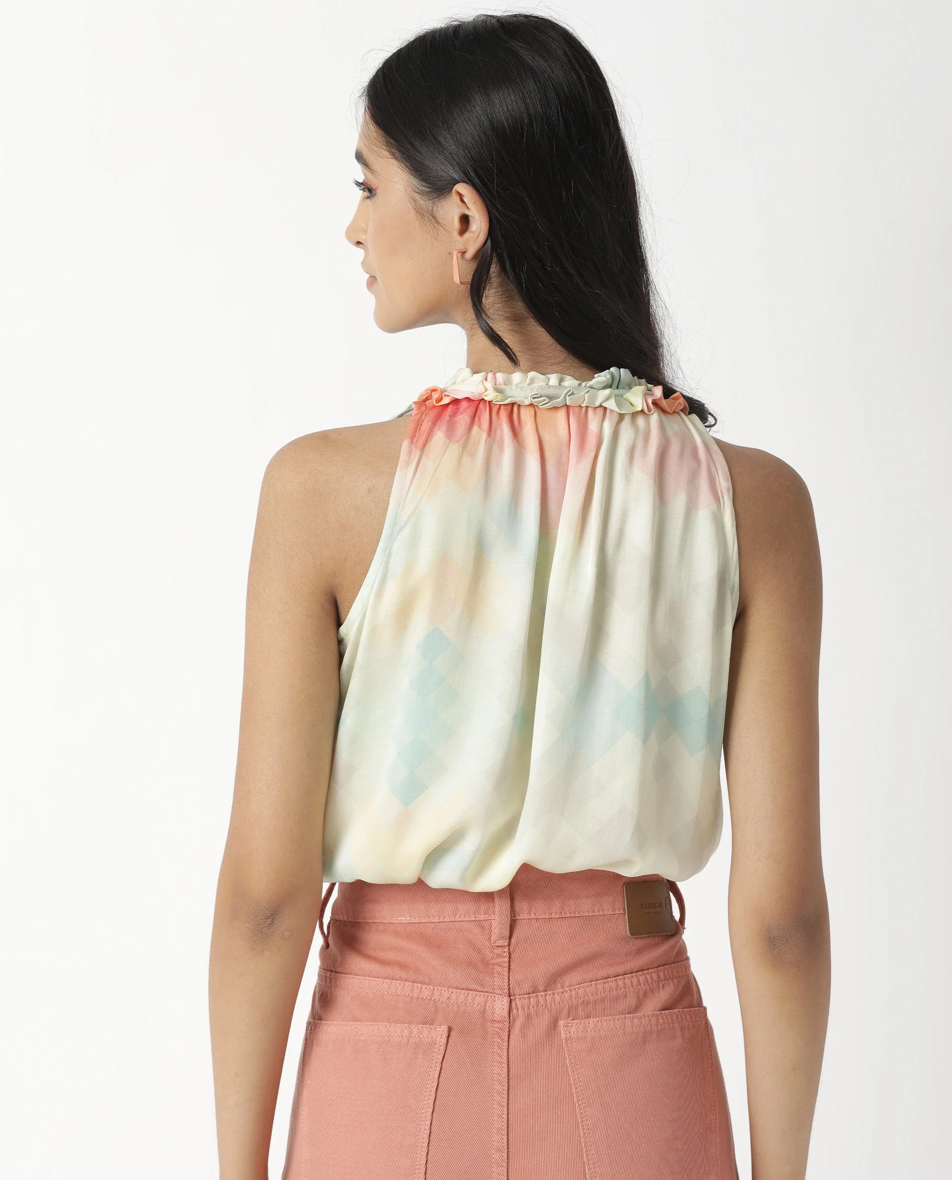 Rareism Women's Groot Offwhite Modal Tie-Up Neck Abstract Print Sleeveless Relaxed Fit Top - Image 16