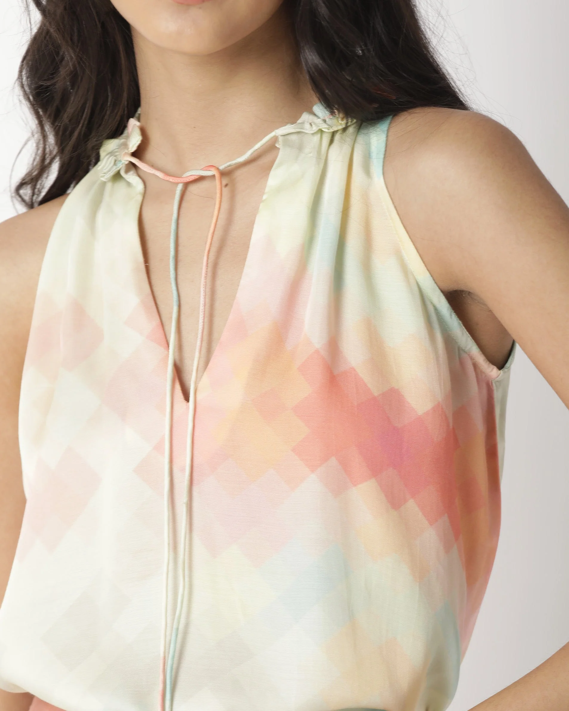 Rareism Women's Groot Offwhite Modal Tie-Up Neck Abstract Print Sleeveless Relaxed Fit Top - Image 3