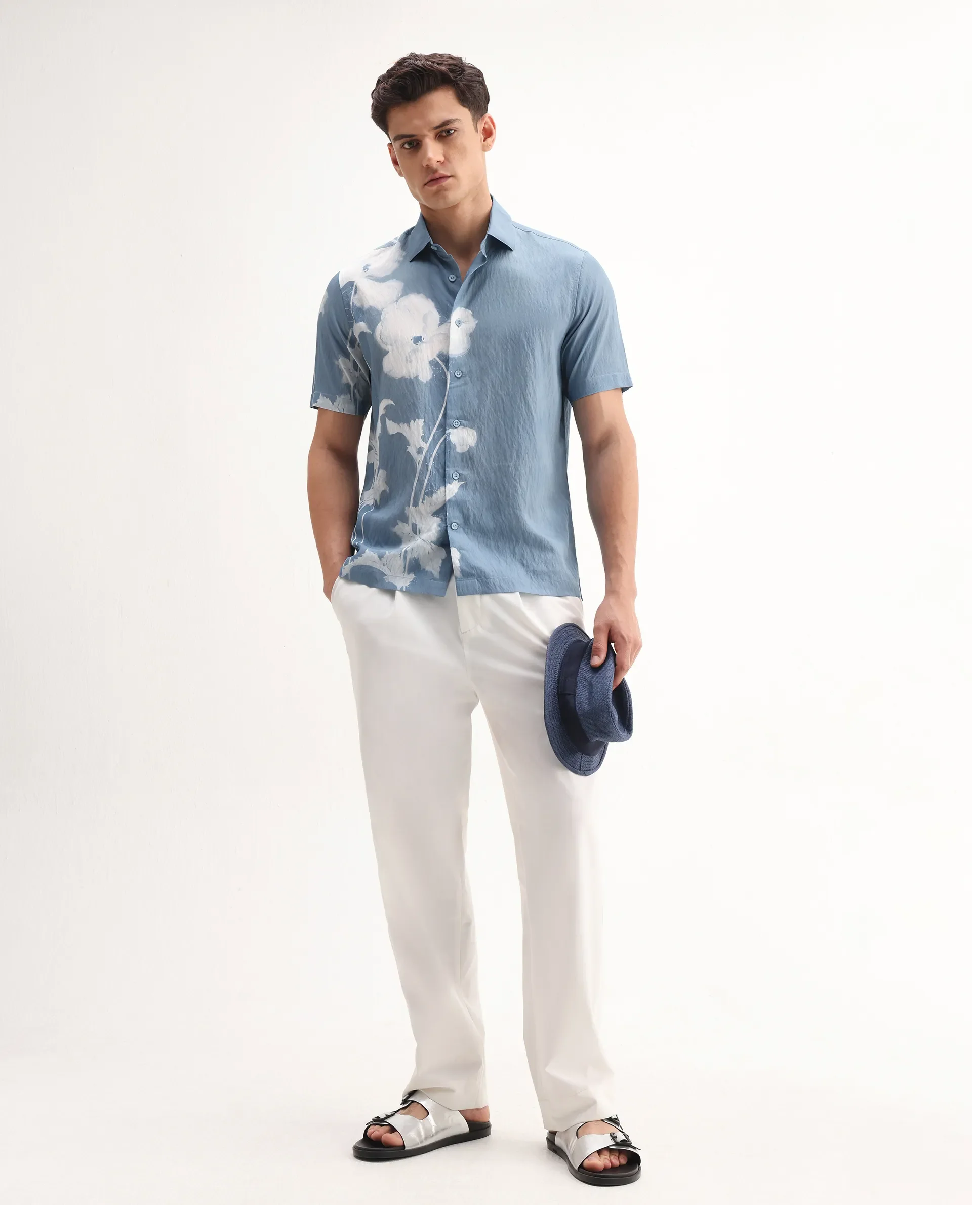 Rare Rabbit Men's Groti Light Blue Viscose Blend Floral Print Relaxed Fit Half Sleeve Collared Shirt - Image 2