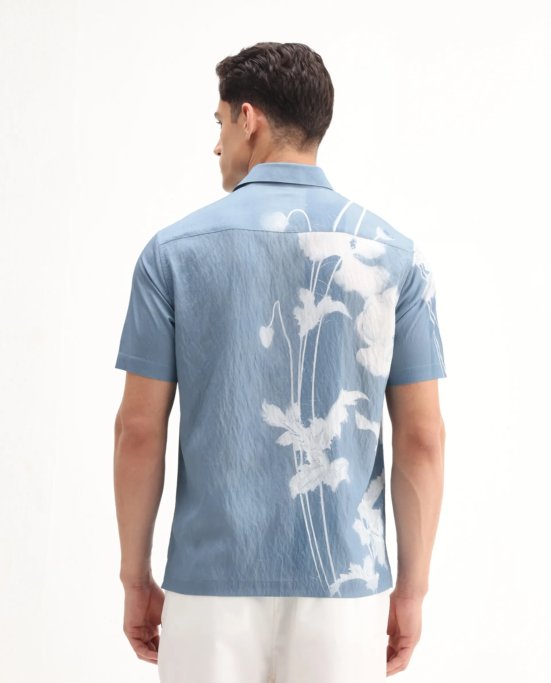 Rare Rabbit Men's Groti Light Blue Viscose Blend Floral Print Relaxed Fit Half Sleeve Collared Shirt - Image 7