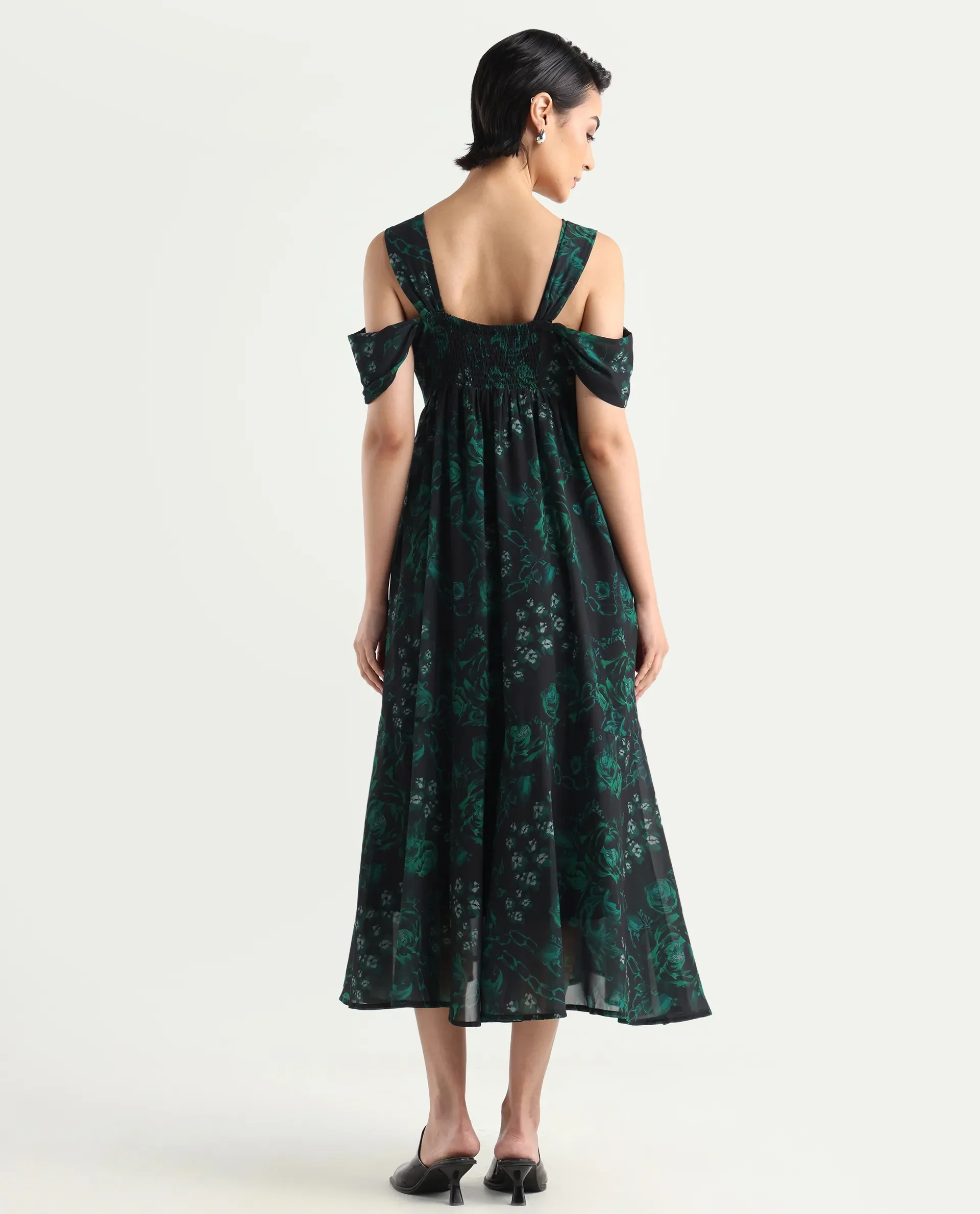Rareism Women's Groves Black Polyester Blend Shoulder Strap Floral Print Shoulder Strap Maxi Fit And Flare Dress - Image 7