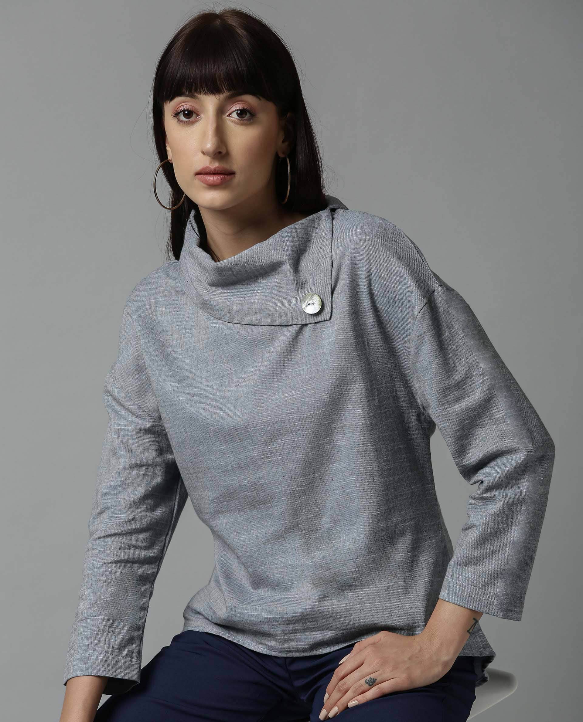 Rareism Women Grow Blue Top Short Sleeves Solid