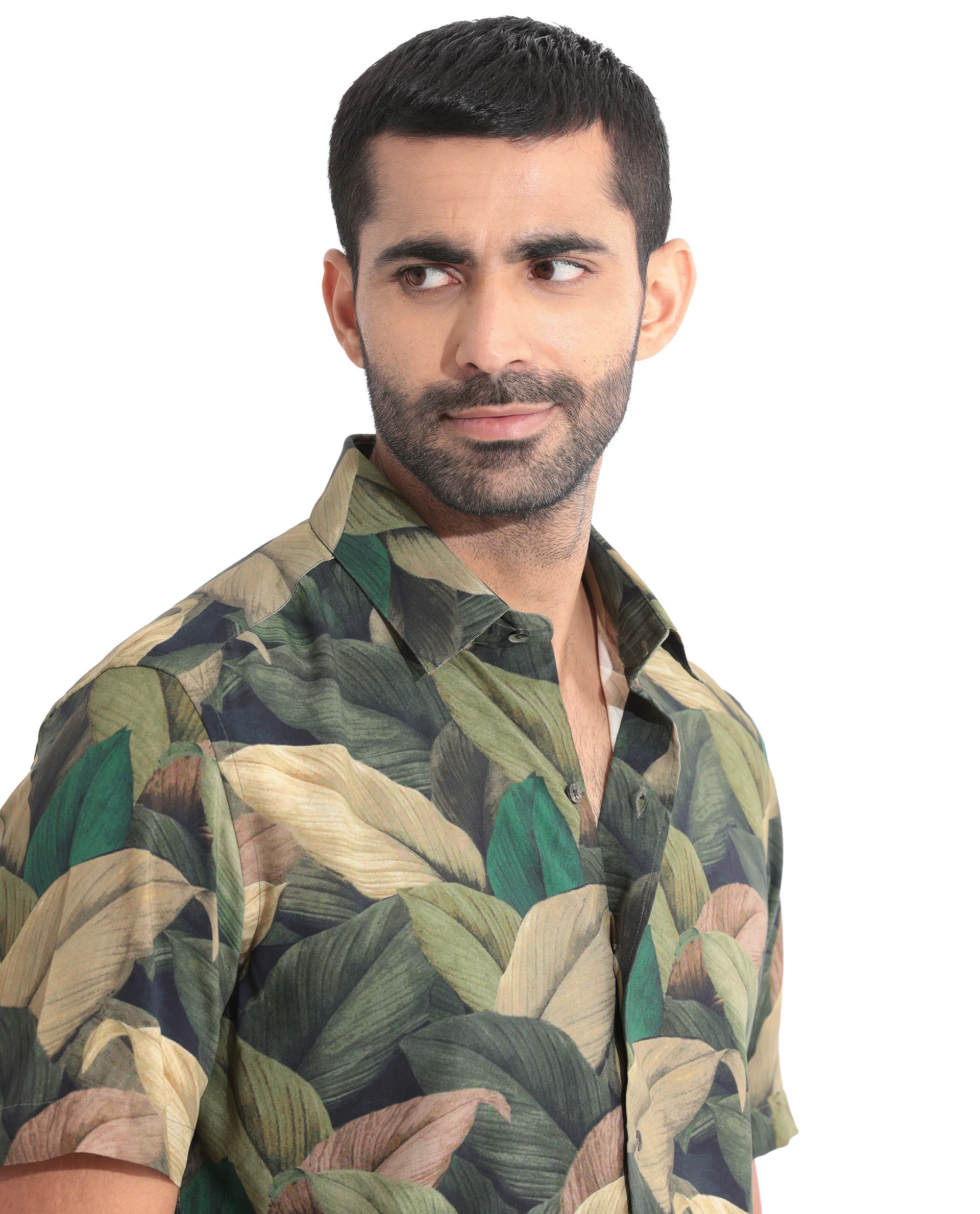 Rare Rabbit Men's Growr Green Viscose Tropical Print Regular Fit Half Sleeve Collared Shirt - Image 6