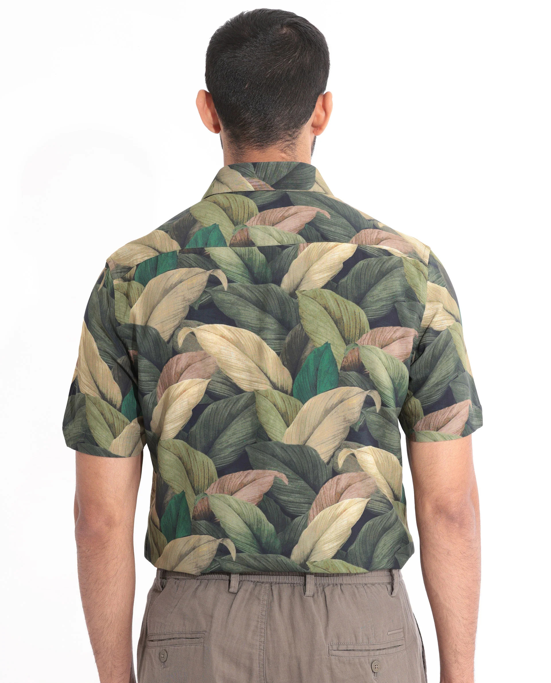 Rare Rabbit Men's Growr Green Viscose Tropical Print Regular Fit Half Sleeve Collared Shirt - Image 7