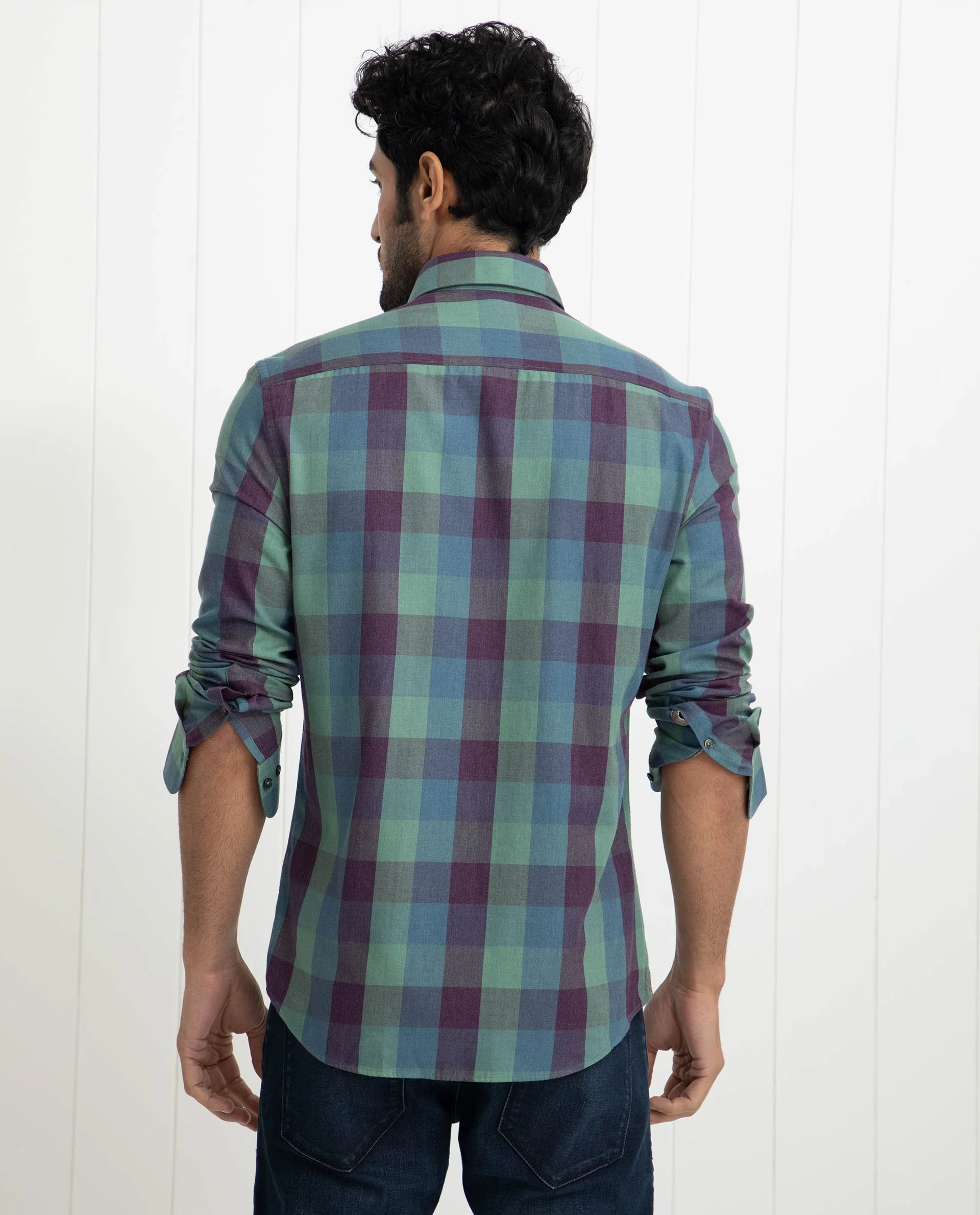 Rare Rabbit Men's Gulf Green Cotton Checked Print Regular Fit Full Sleeve Collared Shirt - Image 10