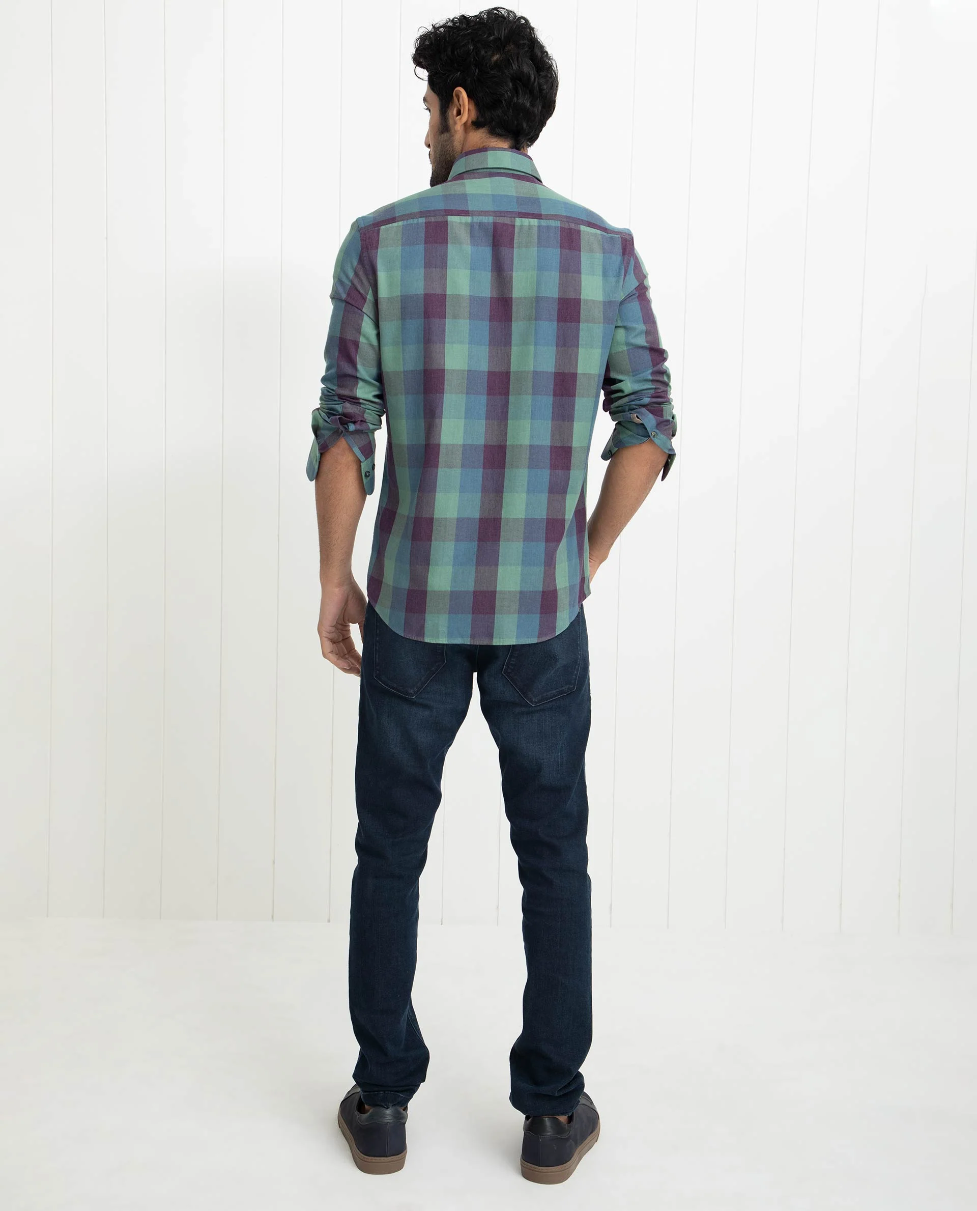 Rare Rabbit Men's Gulf Green Cotton Checked Print Regular Fit Full Sleeve Collared Shirt - Image 11