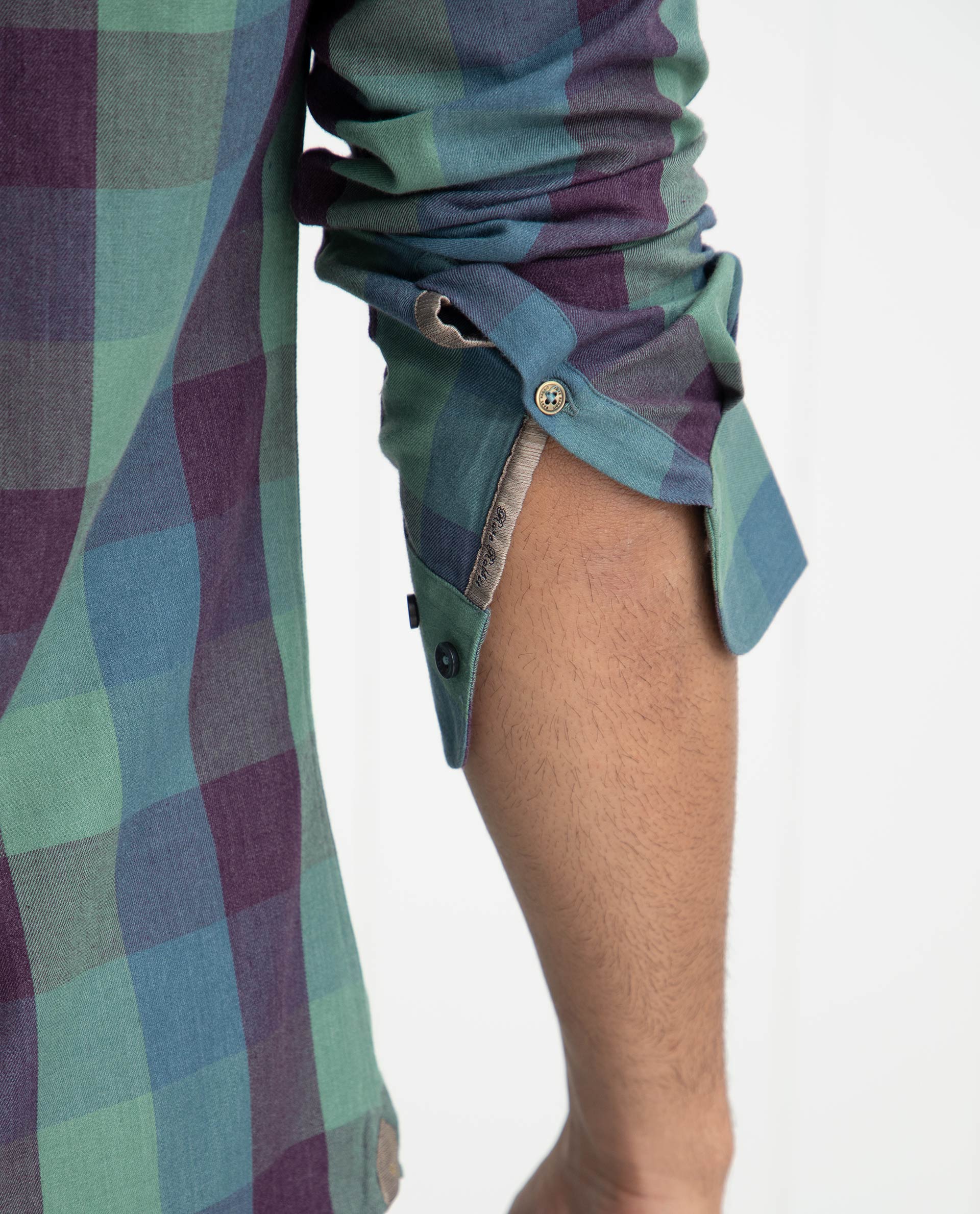 Rare Rabbit Men's Gulf Green Cotton Checked Print Regular Fit Full Sleeve Collared Shirt - Image 3