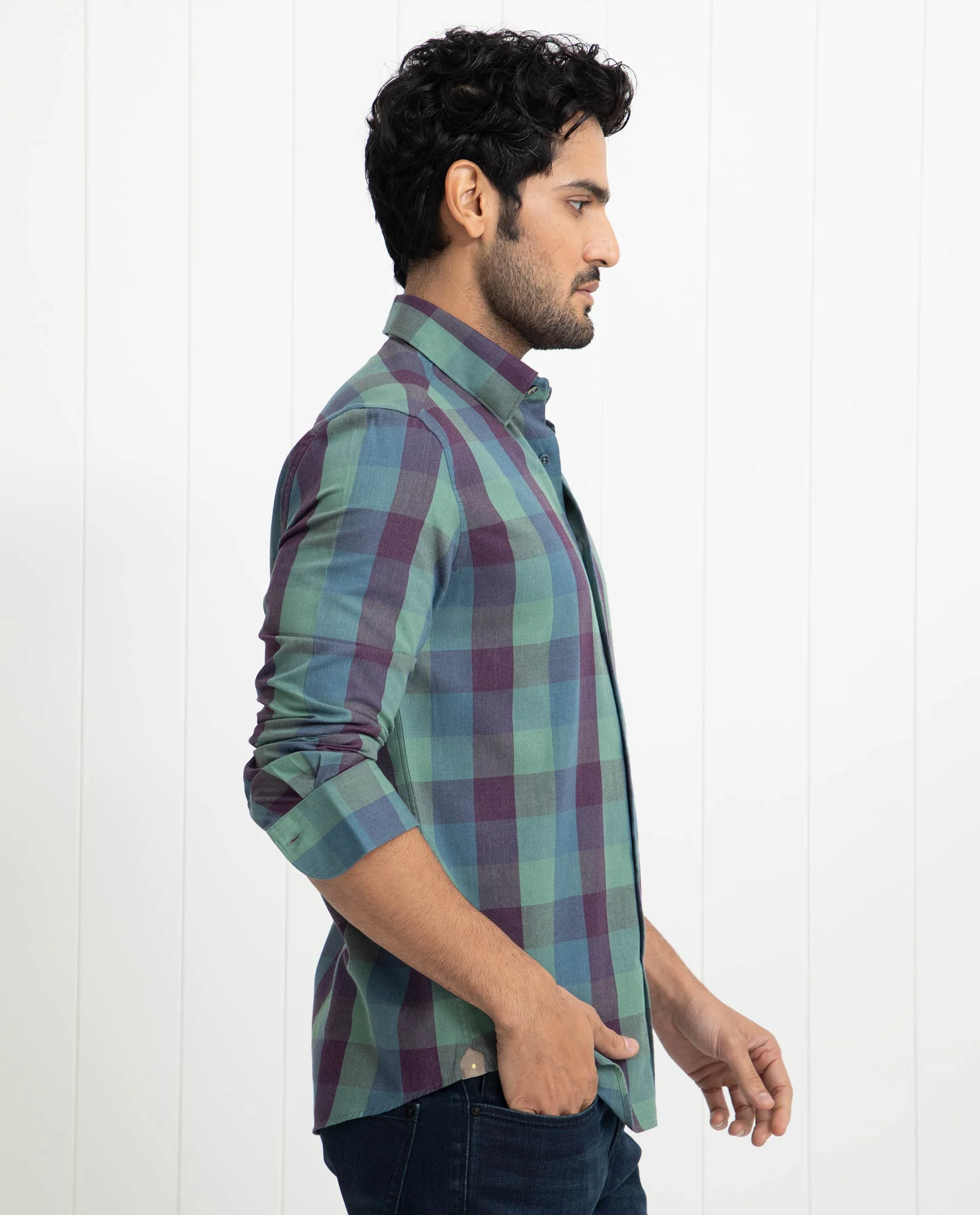 Rare Rabbit Men's Gulf Green Cotton Checked Print Regular Fit Full Sleeve Collared Shirt - Image 6