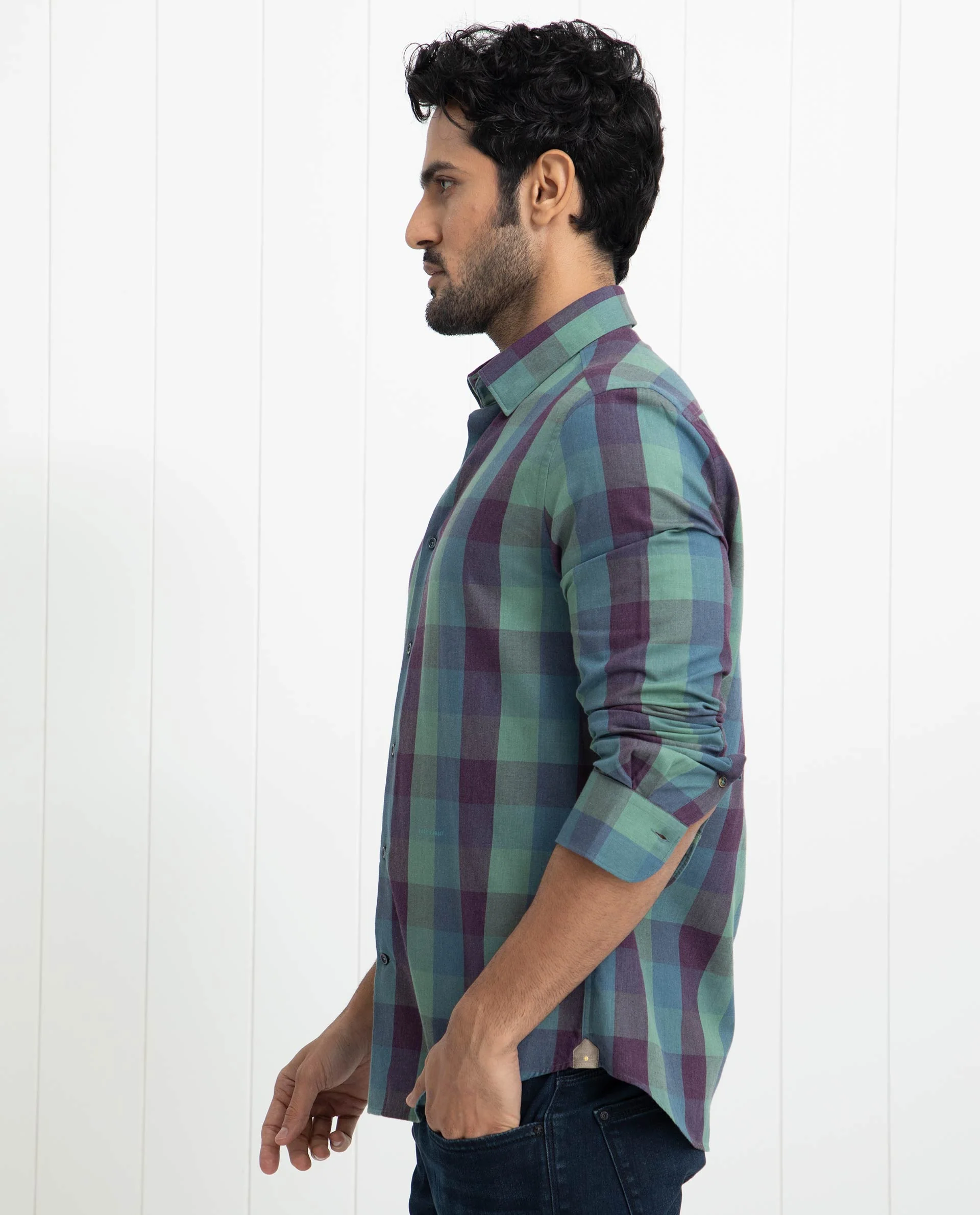 Rare Rabbit Men's Gulf Green Cotton Checked Print Regular Fit Full Sleeve Collared Shirt - Image 7