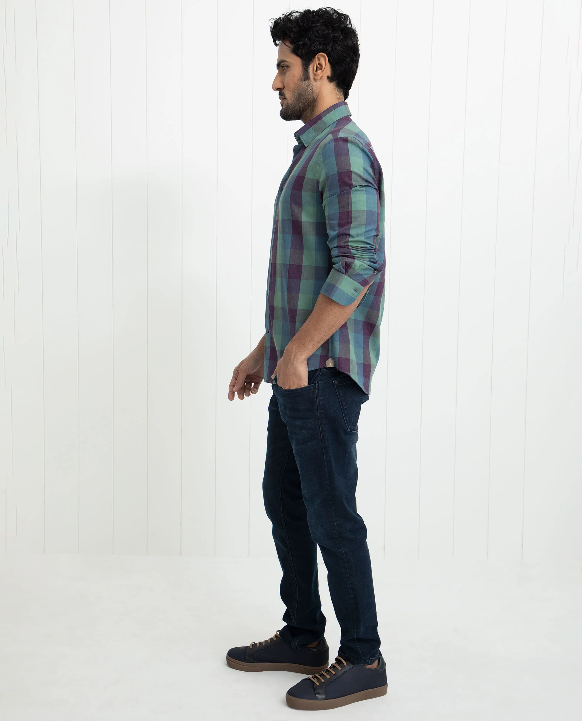 Rare Rabbit Men's Gulf Green Cotton Checked Print Regular Fit Full Sleeve Collared Shirt - Image 8