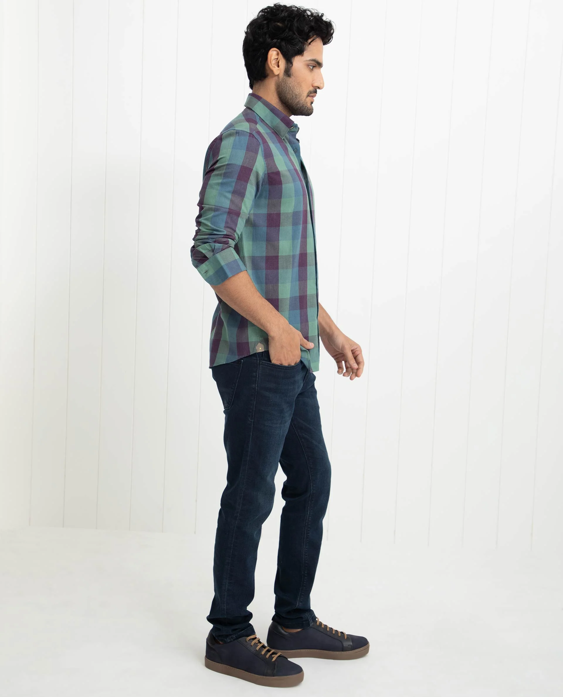 Rare Rabbit Men's Gulf Green Cotton Checked Print Regular Fit Full Sleeve Collared Shirt - Image 9