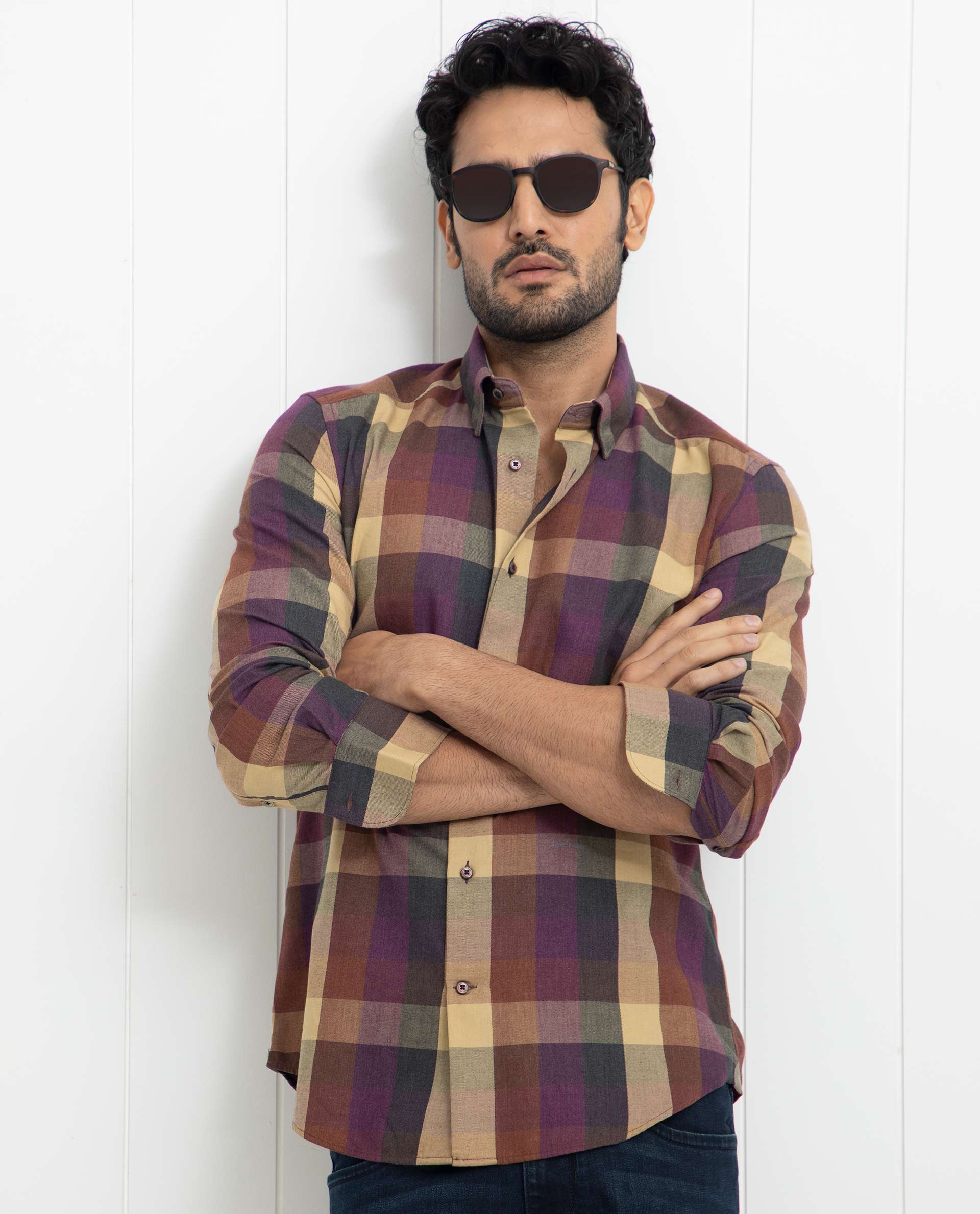 Rare Rabbit Men's Gulf Purple Cotton Checked Print Regular Fit Full Sleeve Collared Shirt - Image 10