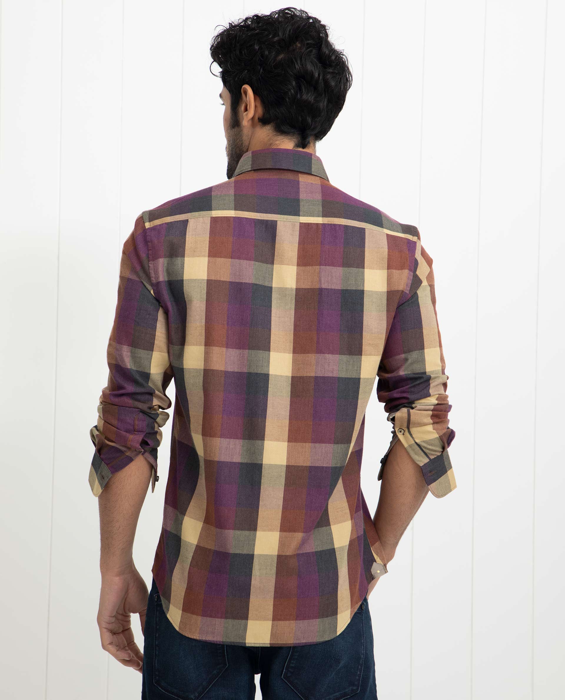 Rare Rabbit Men's Gulf Purple Cotton Checked Print Regular Fit Full Sleeve Collared Shirt - Image 11