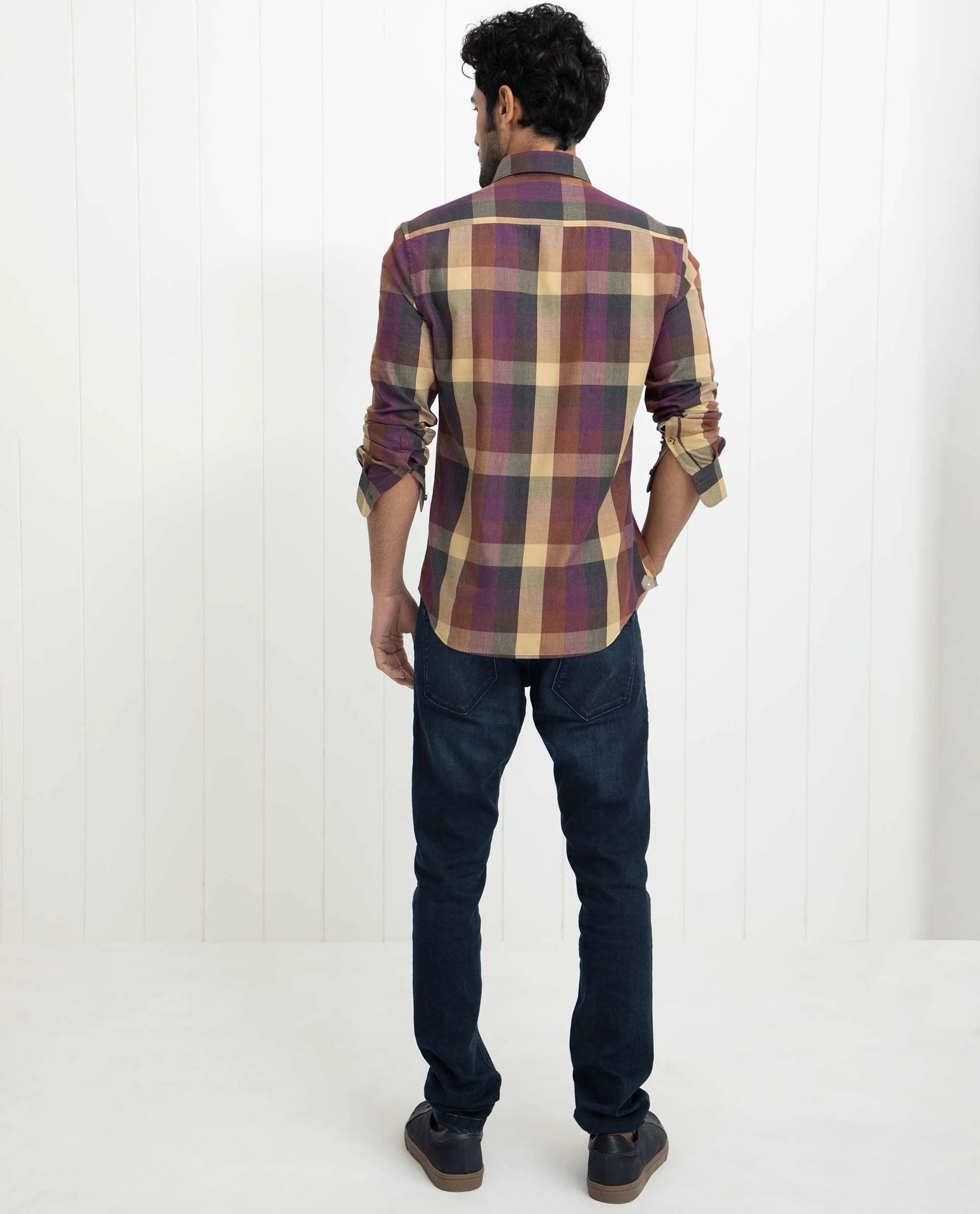 Rare Rabbit Men's Gulf Purple Cotton Checked Print Regular Fit Full Sleeve Collared Shirt - Image 12