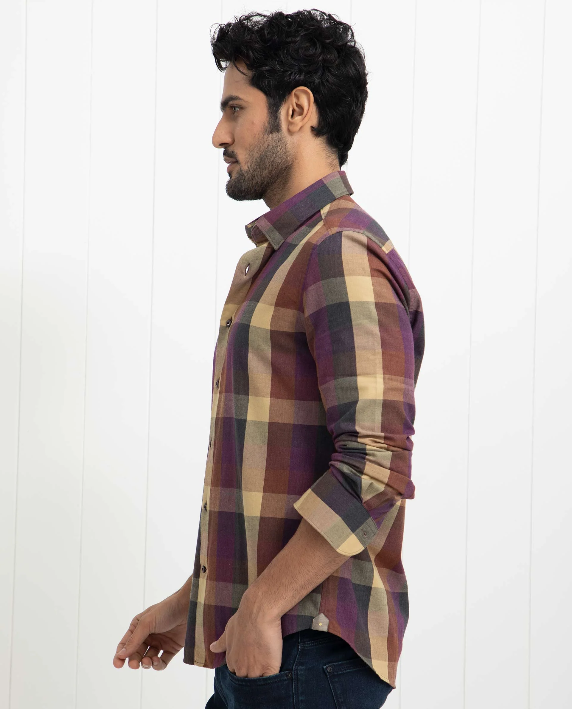 Rare Rabbit Men's Gulf Purple Cotton Checked Print Regular Fit Full Sleeve Collared Shirt - Image 3