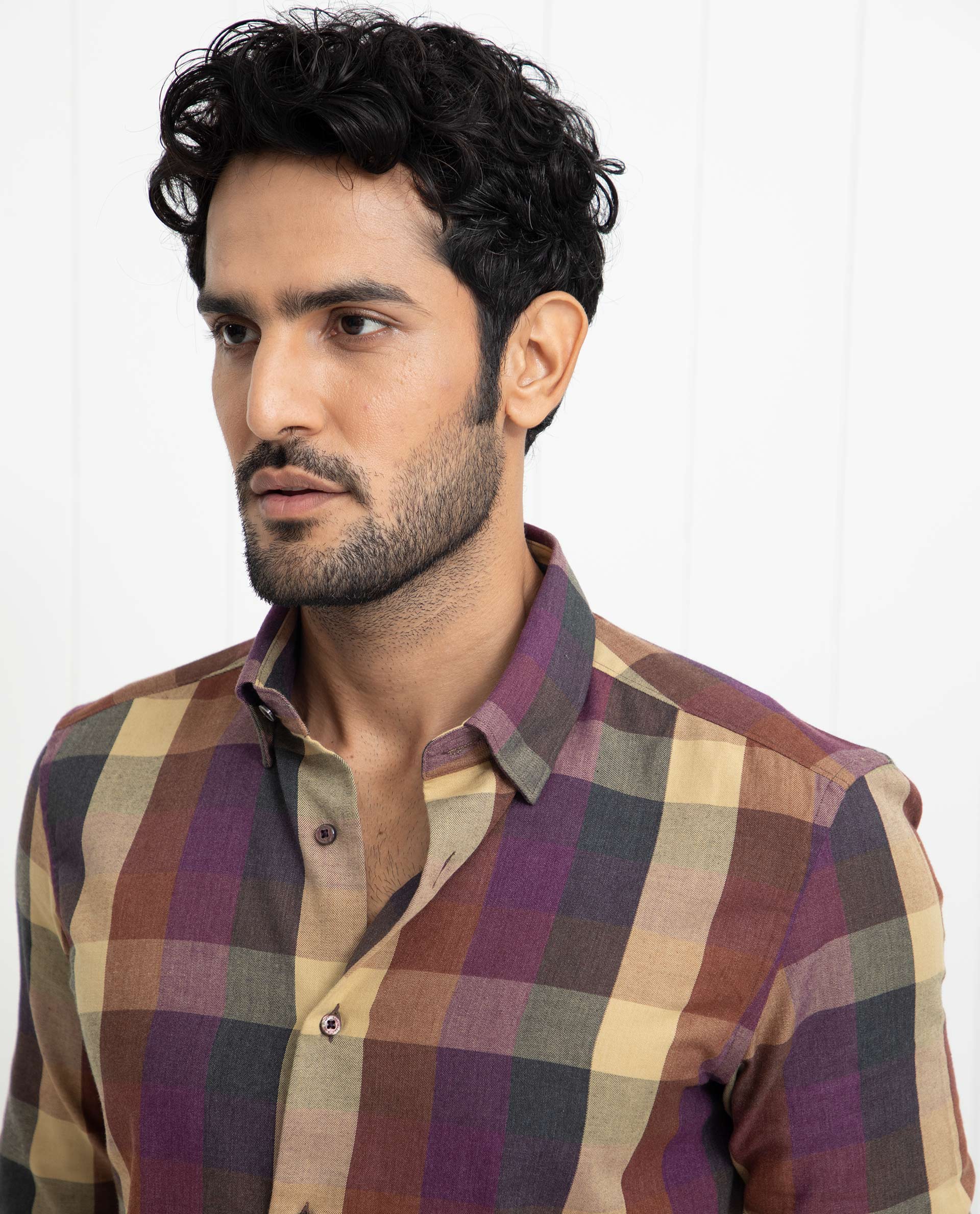 Rare Rabbit Men's Gulf Purple Cotton Checked Print Regular Fit Full Sleeve Collared Shirt - Image 5