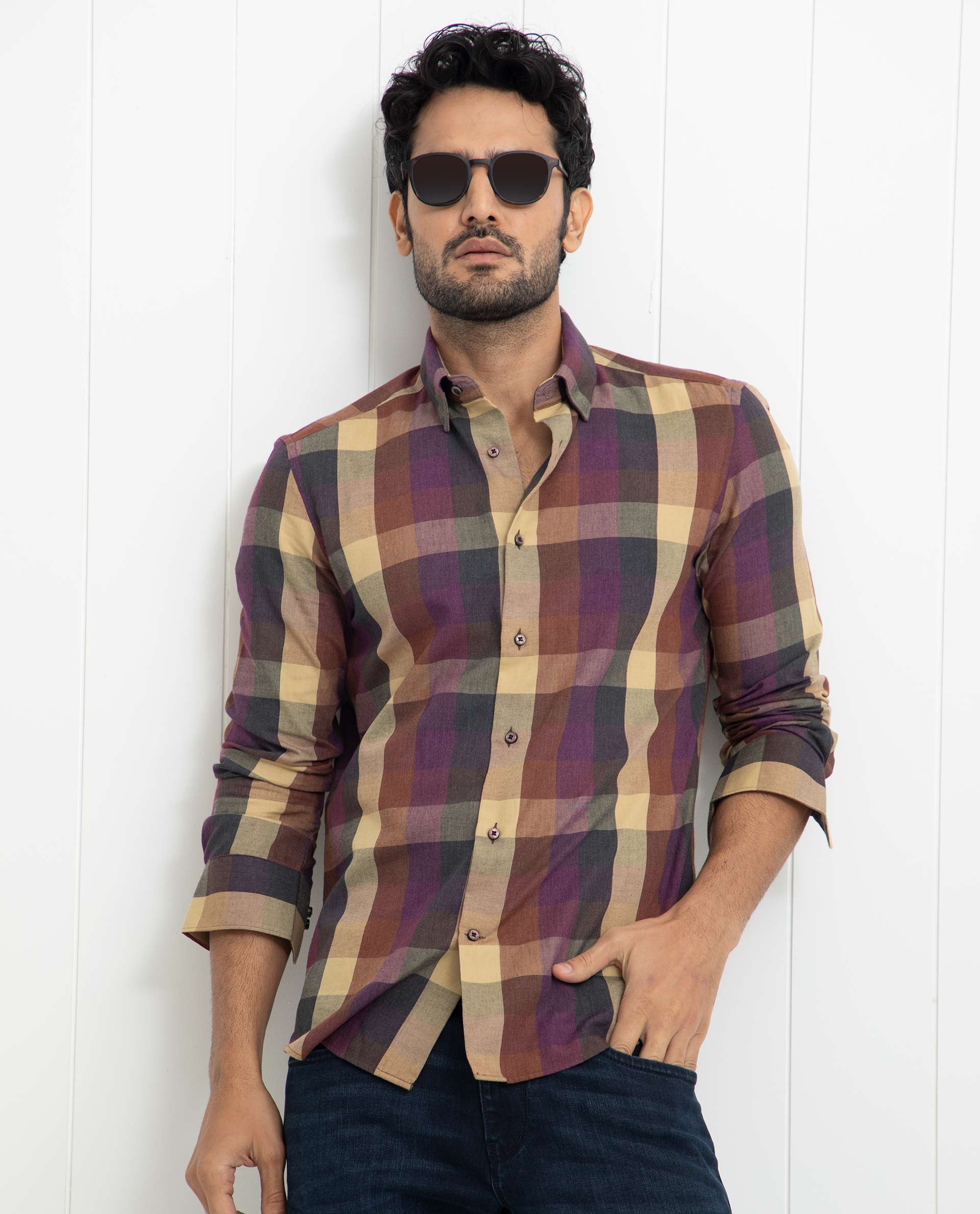 Rare Rabbit Men's Gulf Purple Cotton Checked Print Regular Fit Full Sleeve Collared Shirt - Image 7