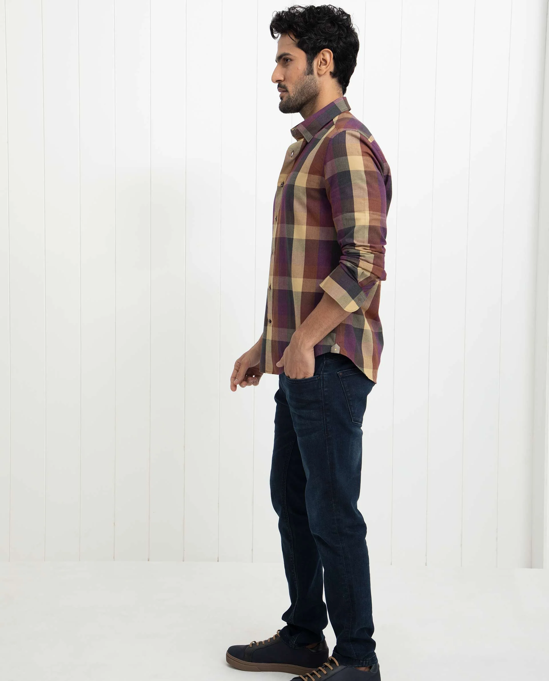 Rare Rabbit Men's Gulf Purple Cotton Checked Print Regular Fit Full Sleeve Collared Shirt - Image 8