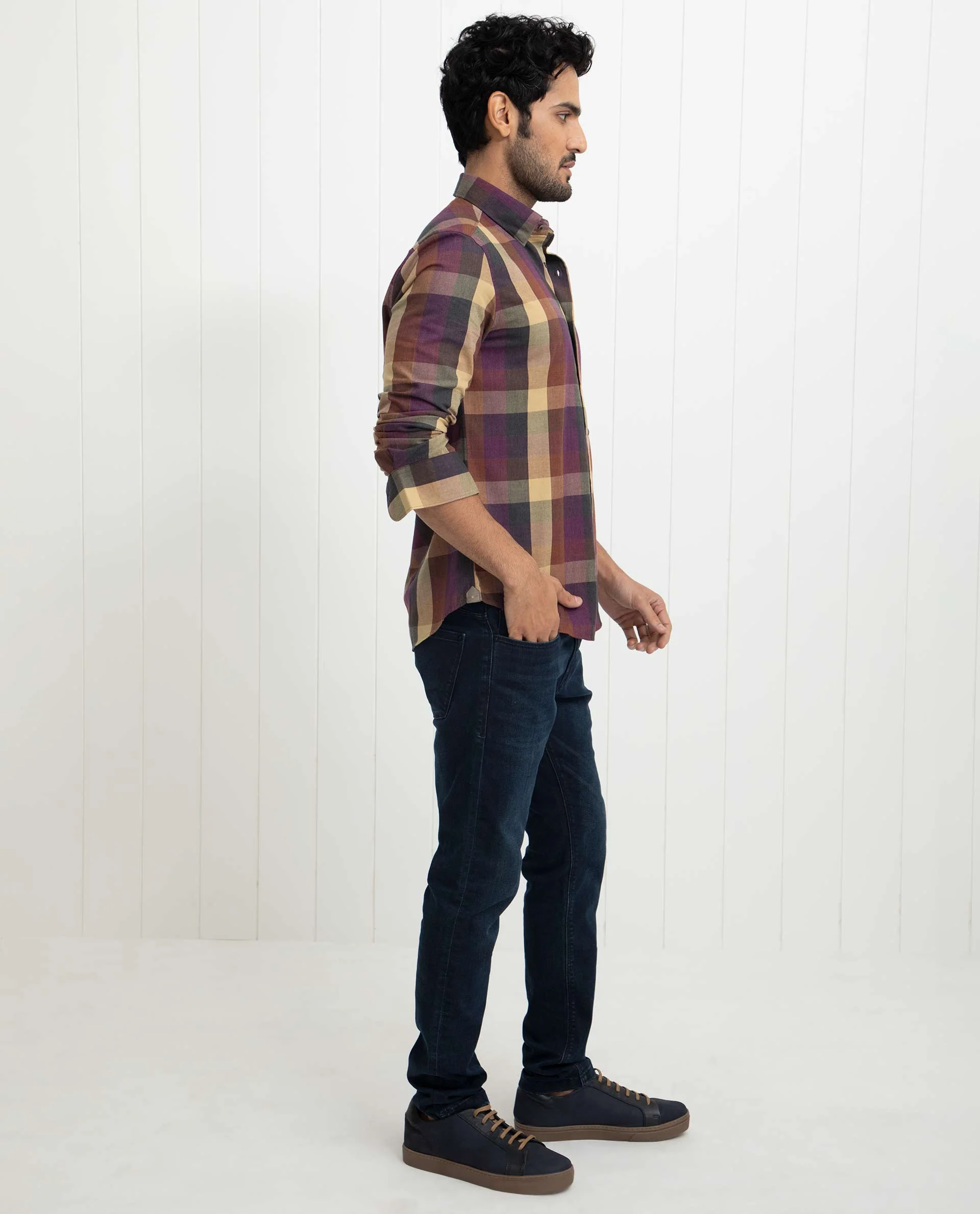 Rare Rabbit Men's Gulf Purple Cotton Checked Print Regular Fit Full Sleeve Collared Shirt - Image 9