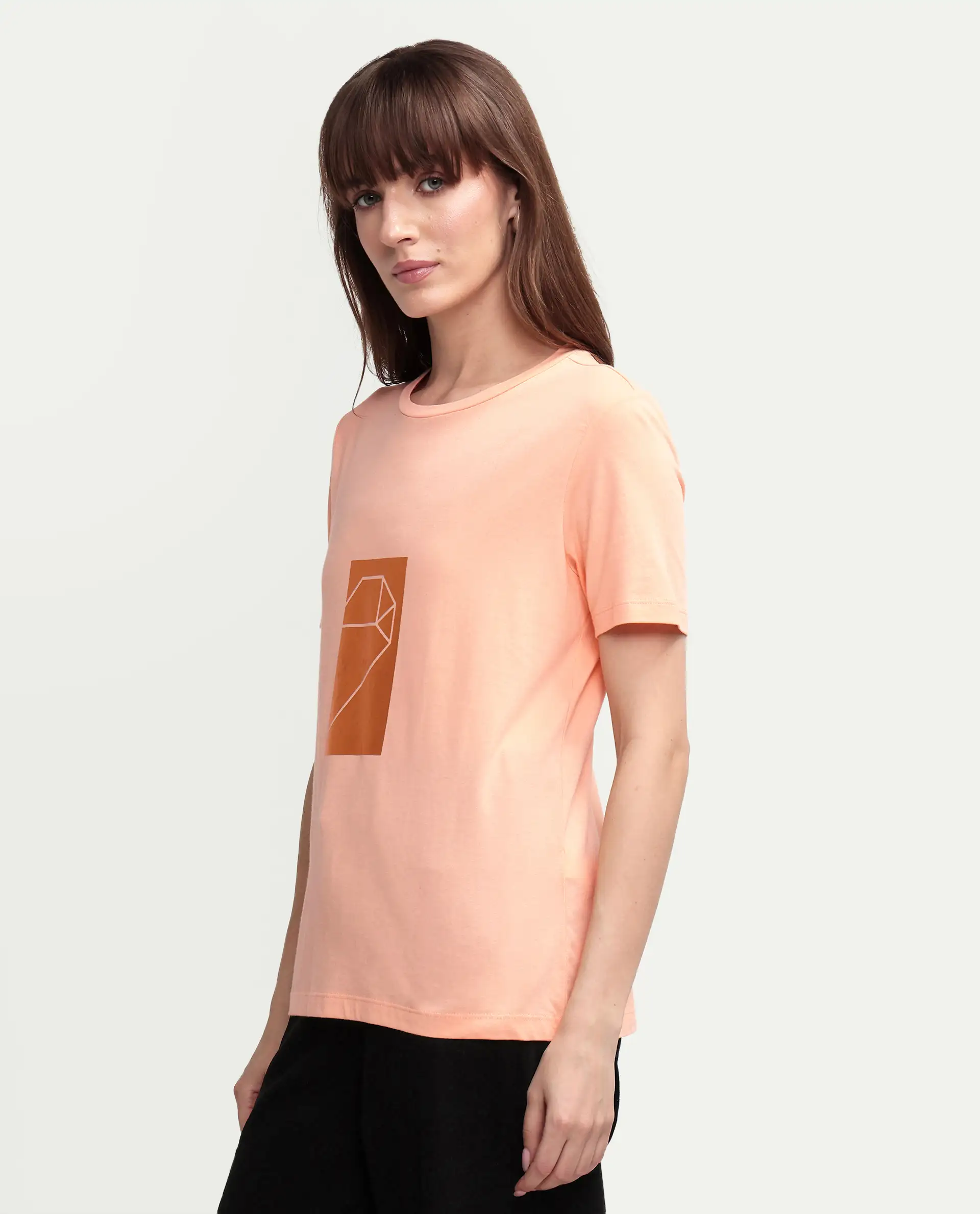 Rareism Women's Gulf Peach Cotton Crew Neck Graphic Print Regular Fit T-Shirt - Image 5