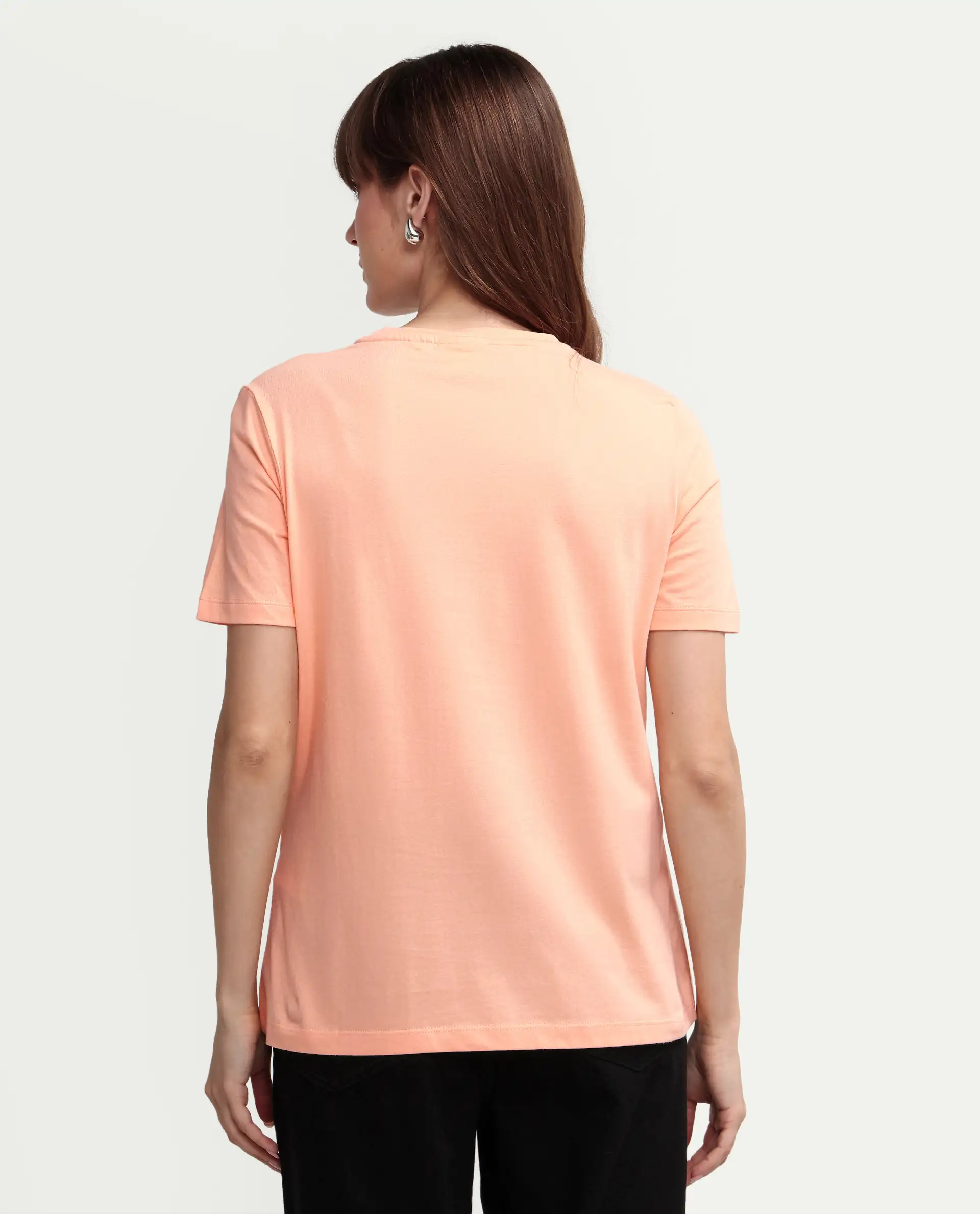 Rareism Women's Gulf Peach Cotton Crew Neck Graphic Print Regular Fit T-Shirt - Image 7