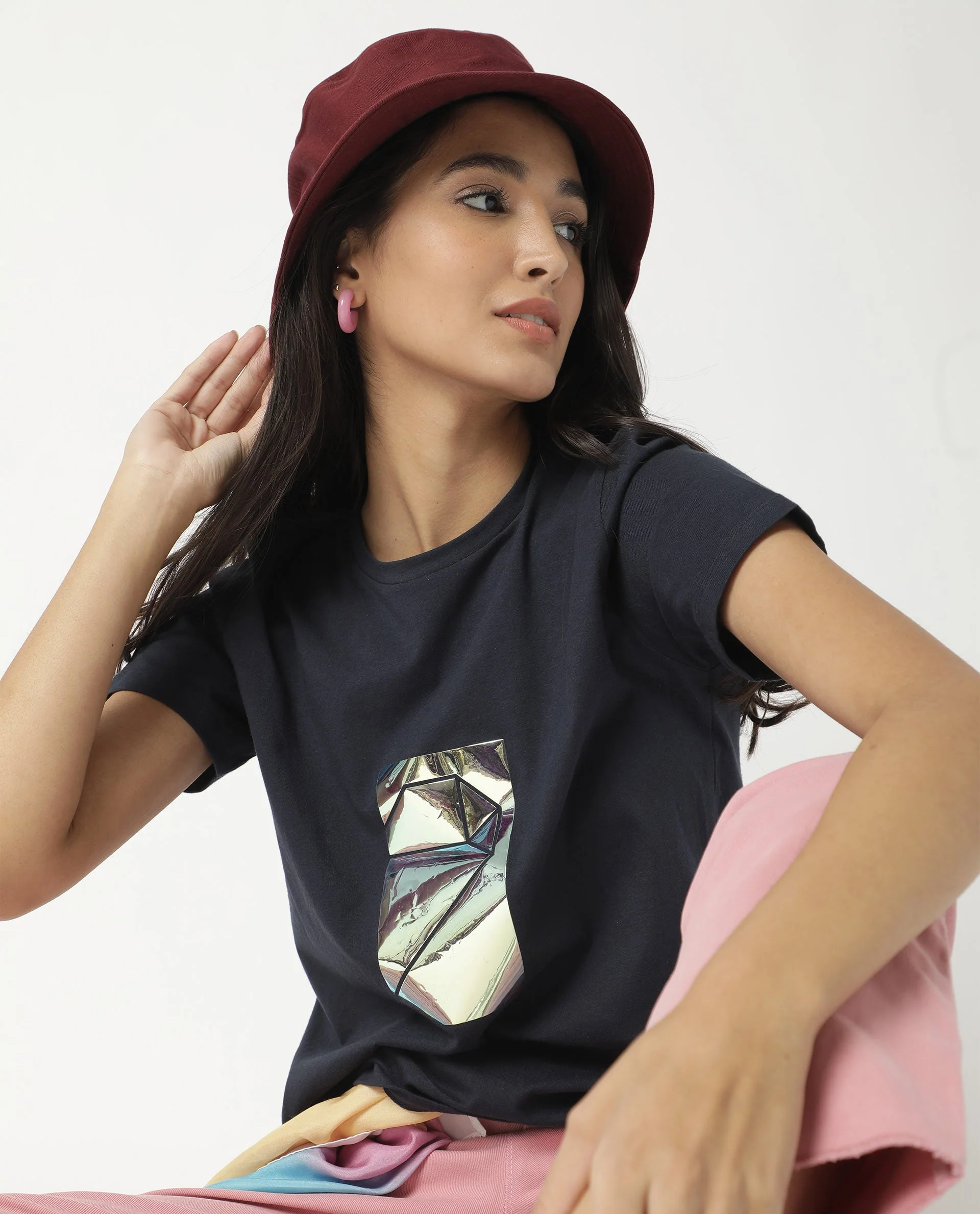Rareism Women's Gulf Navy Cotton Crew Neck Graphic Print Regular Fit T-Shirt - Image 11