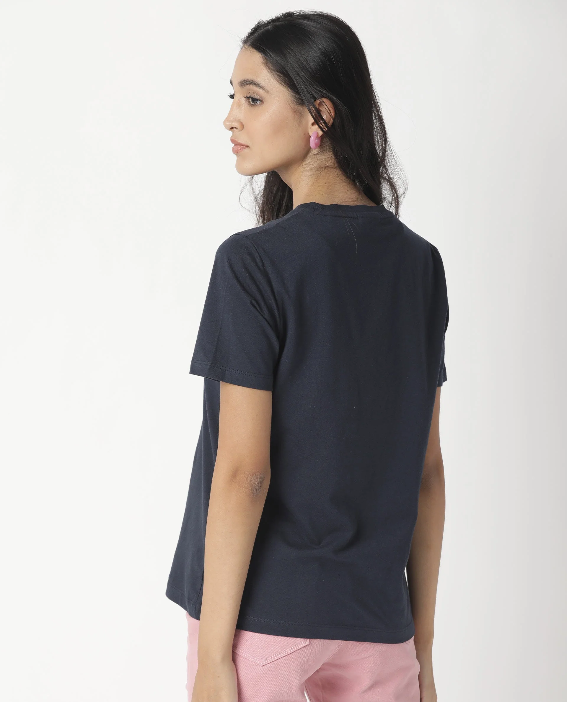 Rareism Women's Gulf Navy Cotton Crew Neck Graphic Print Regular Fit T-Shirt - Image 4