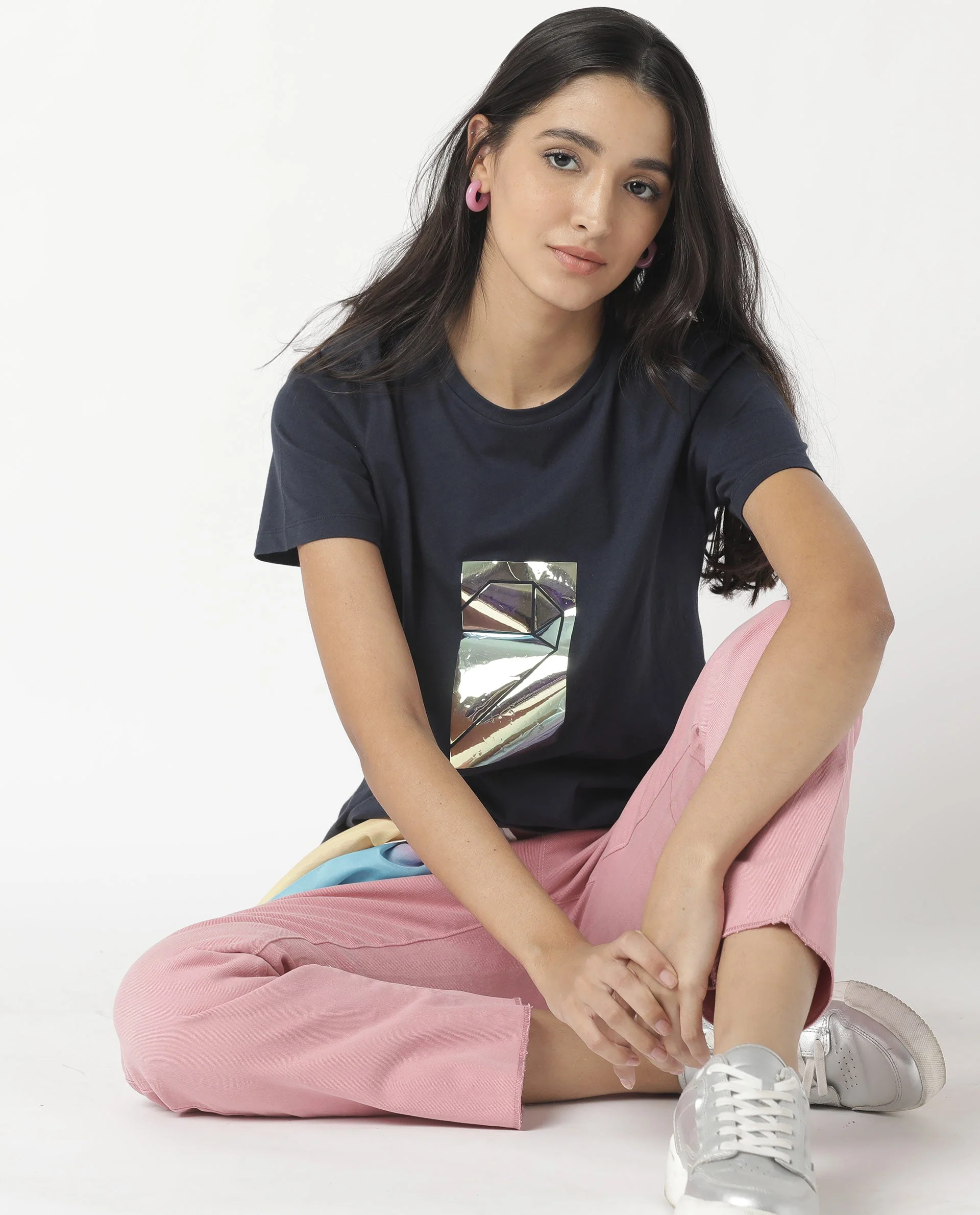 Rareism Women's Gulf Navy Cotton Crew Neck Graphic Print Regular Fit T-Shirt - Image 9