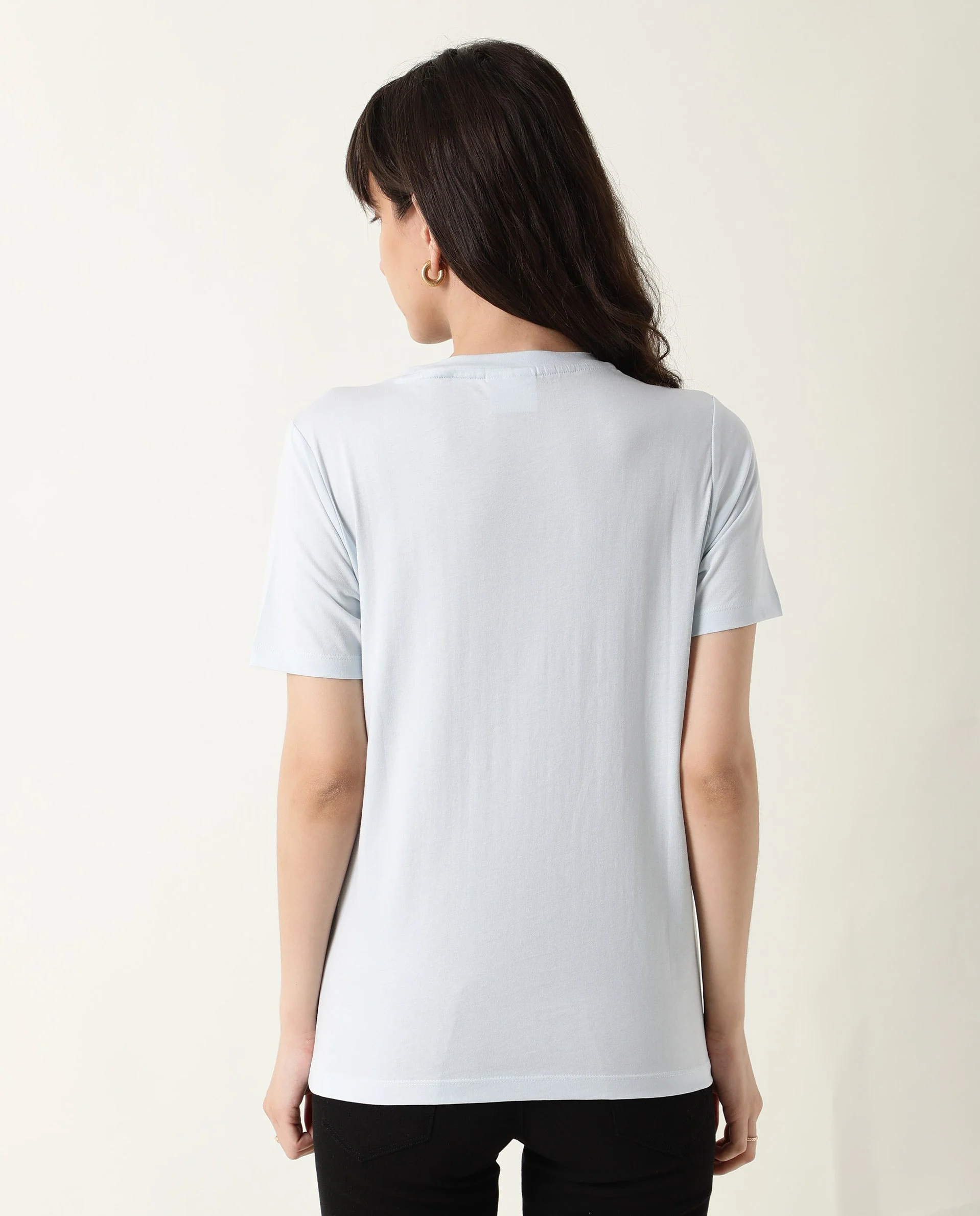 Rareism Women's Gulf Blue Cotton Crew Neck Graphic Print Regular Fit T-Shirt - Image 12