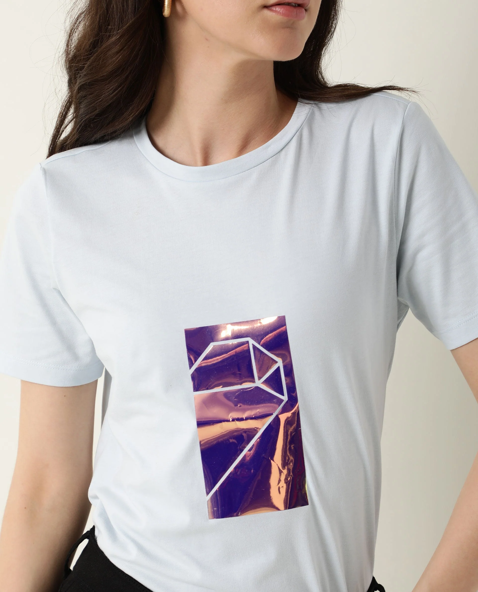 Rareism Women's Gulf Blue Cotton Crew Neck Graphic Print Regular Fit T-Shirt - Image 3