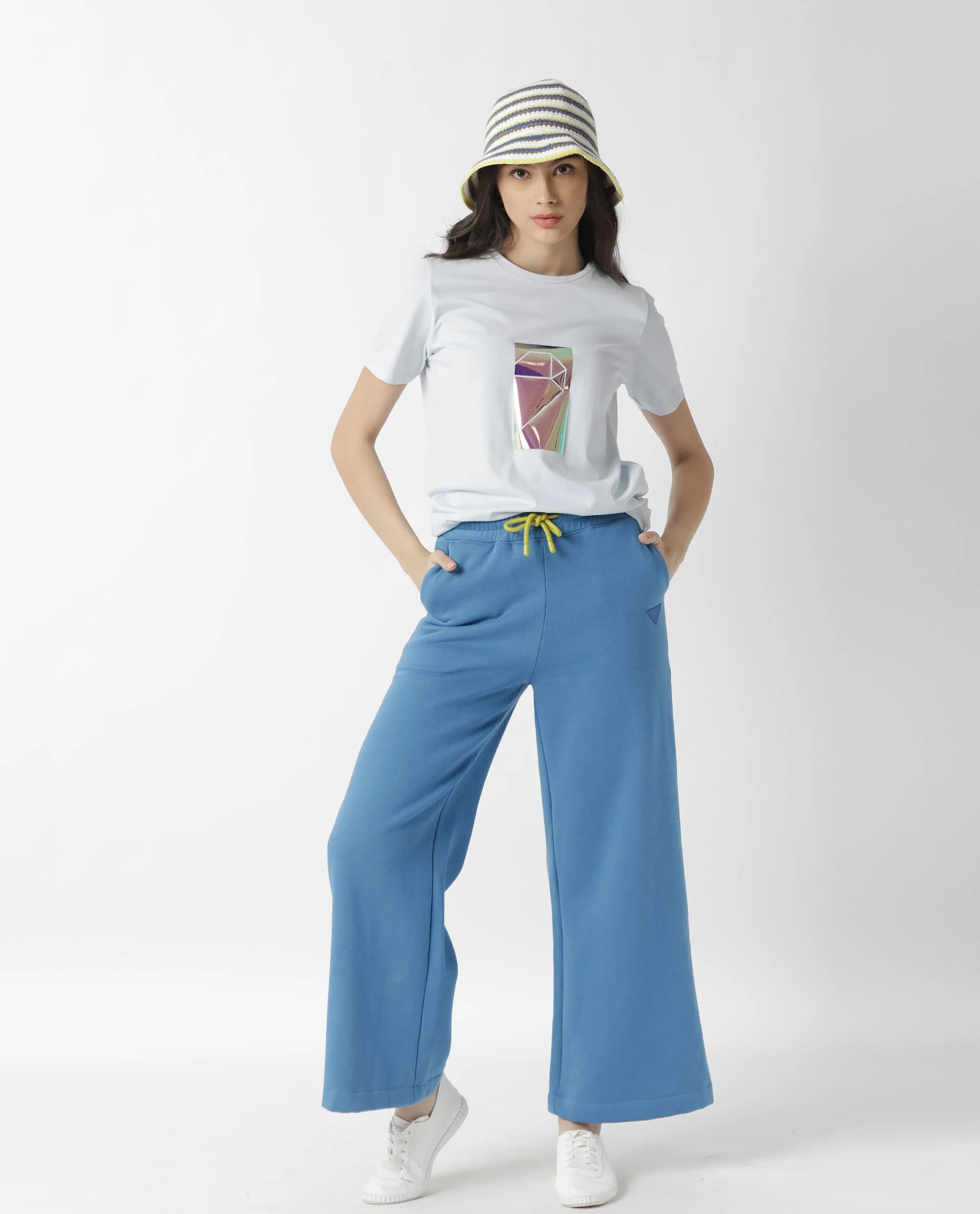 Rareism Women's Gulf Blue Cotton Crew Neck Graphic Print Regular Fit T-Shirt - Image 9