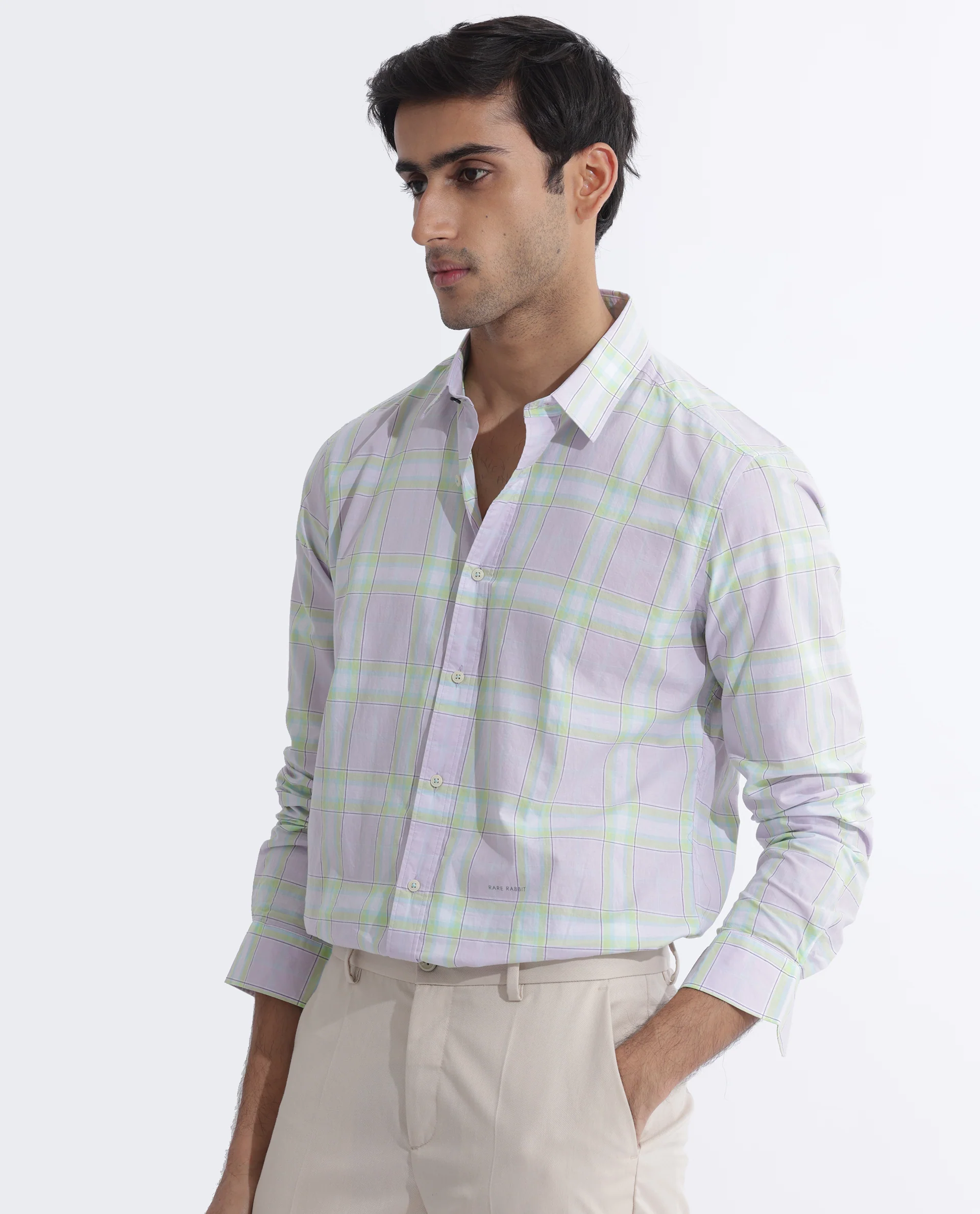 Rare Rabbit Men's Gull Purple Cotton Checked Print Regular Fit Full Sleeve Collared Shirt - Image 3