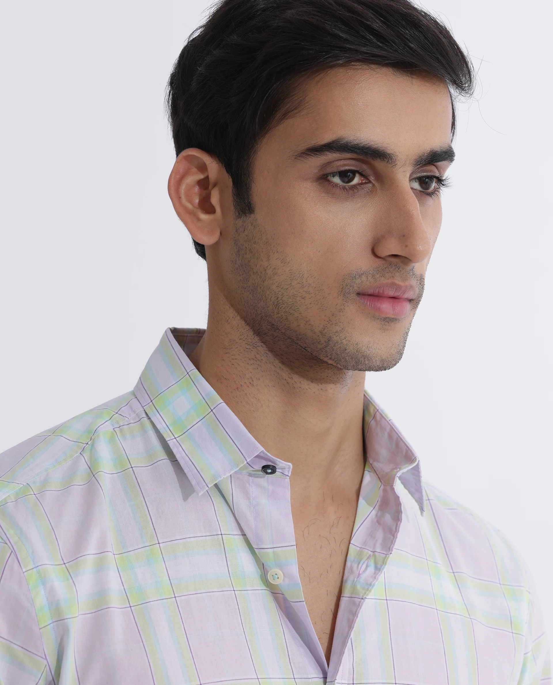 Rare Rabbit Men's Gull Purple Cotton Checked Print Regular Fit Full Sleeve Collared Shirt - Image 4