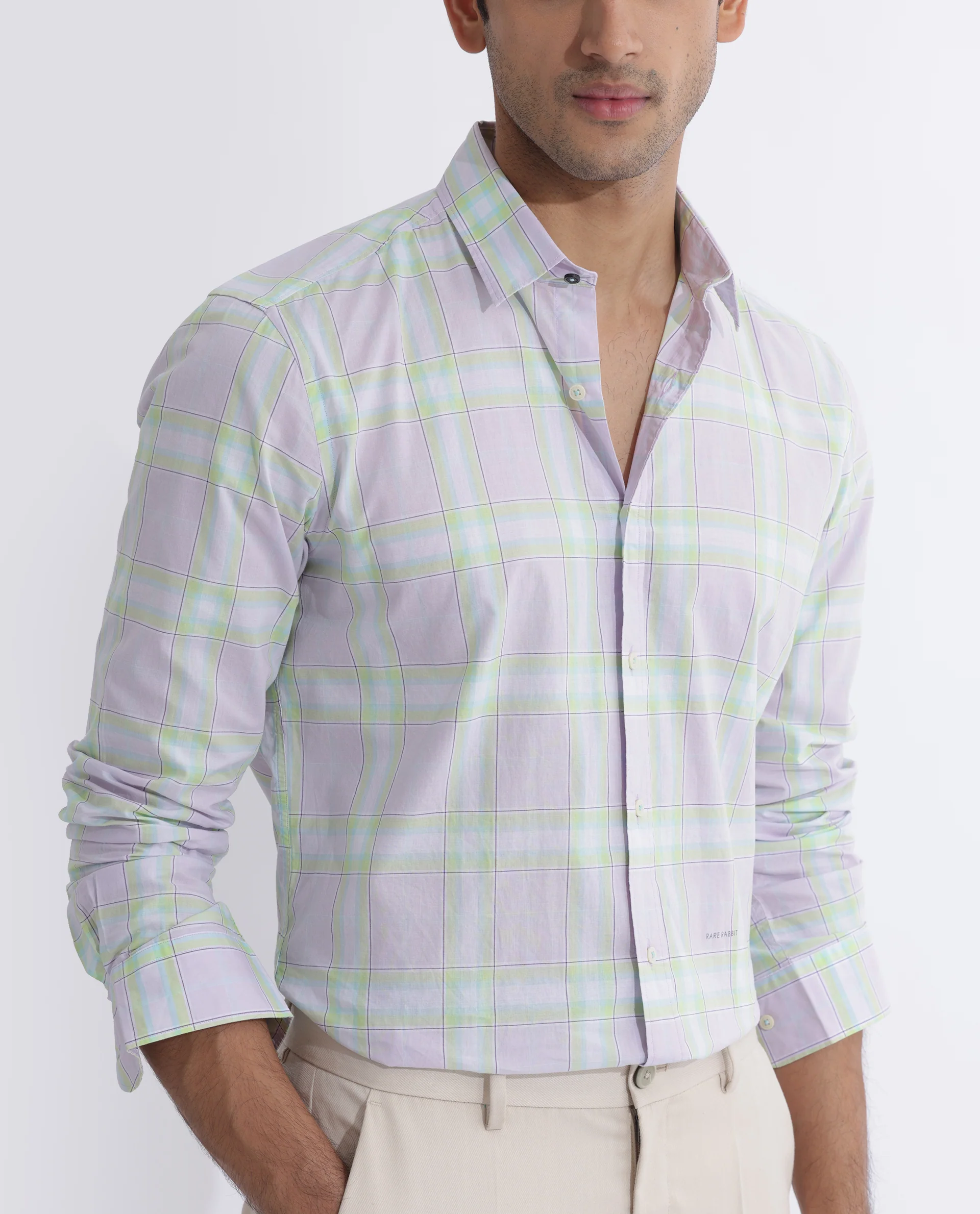 Rare Rabbit Men's Gull Purple Cotton Checked Print Regular Fit Full Sleeve Collared Shirt - Image 5
