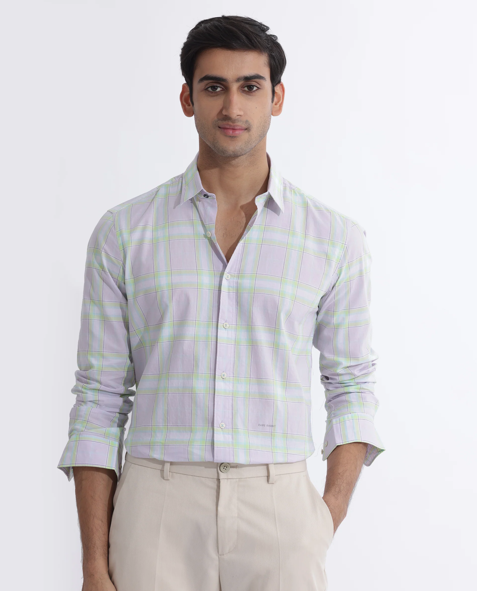 Rare Rabbit Men's Gull Purple Cotton Checked Print Regular Fit Full Sleeve Collared Shirt - Image 7