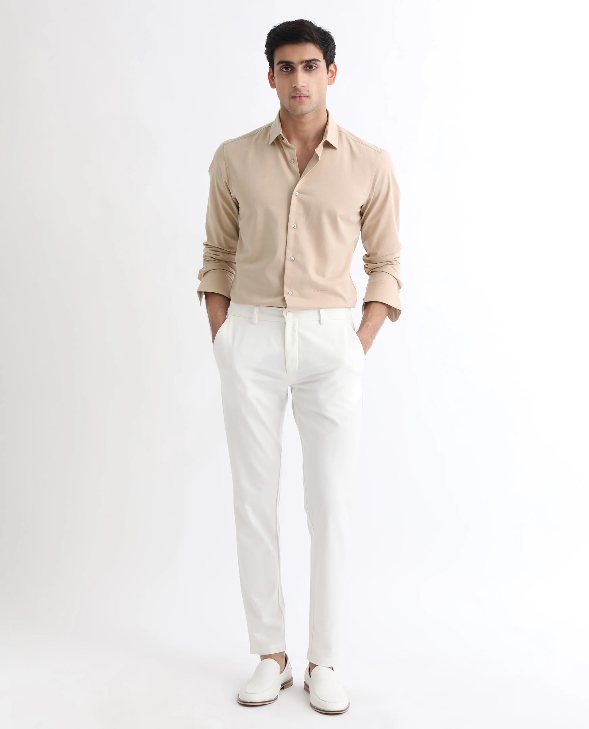 Rare Rabbit Men's Gunjan Beige Cotton Plain Regular Fit Full Sleeve Collared Shirt - Image 2