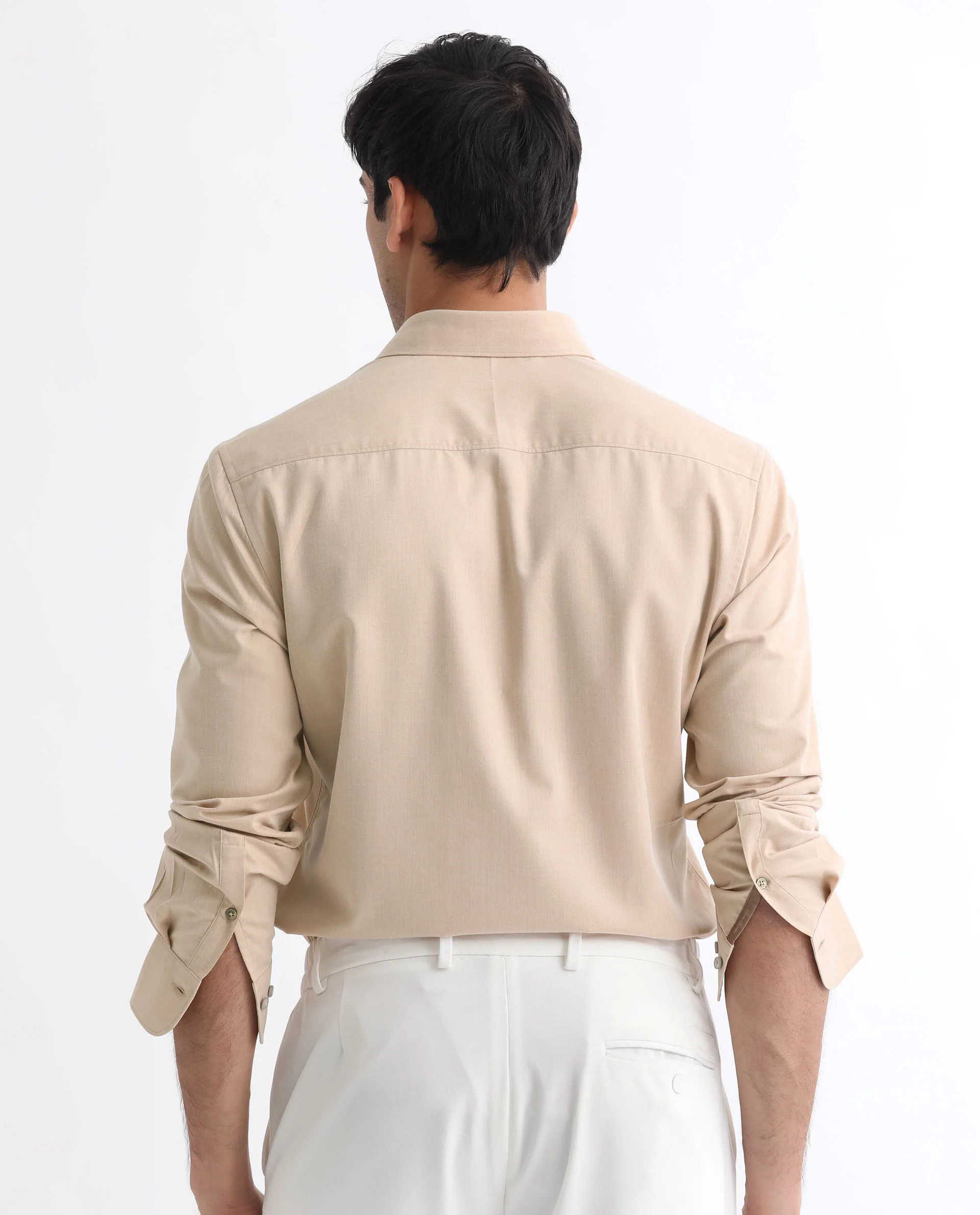 Rare Rabbit Men's Gunjan Beige Cotton Plain Regular Fit Full Sleeve Collared Shirt - Image 8