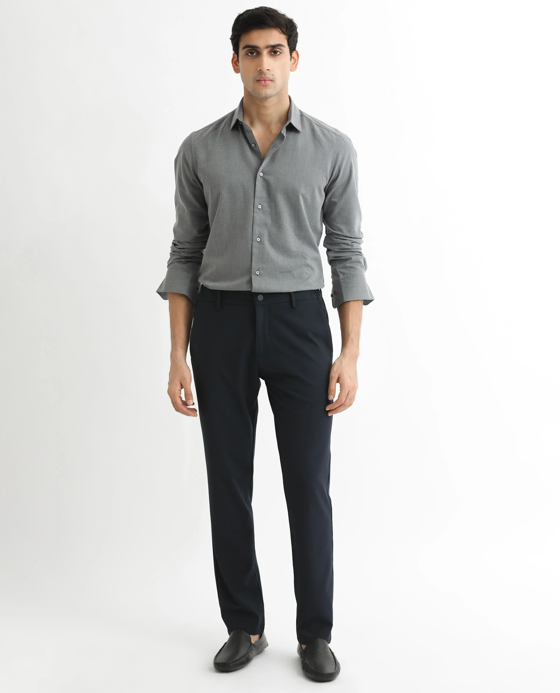 Rare Rabbit Men's Gunjan Navy Cotton Plain Regular Fit Full Sleeve Collared Shirt - Image 2