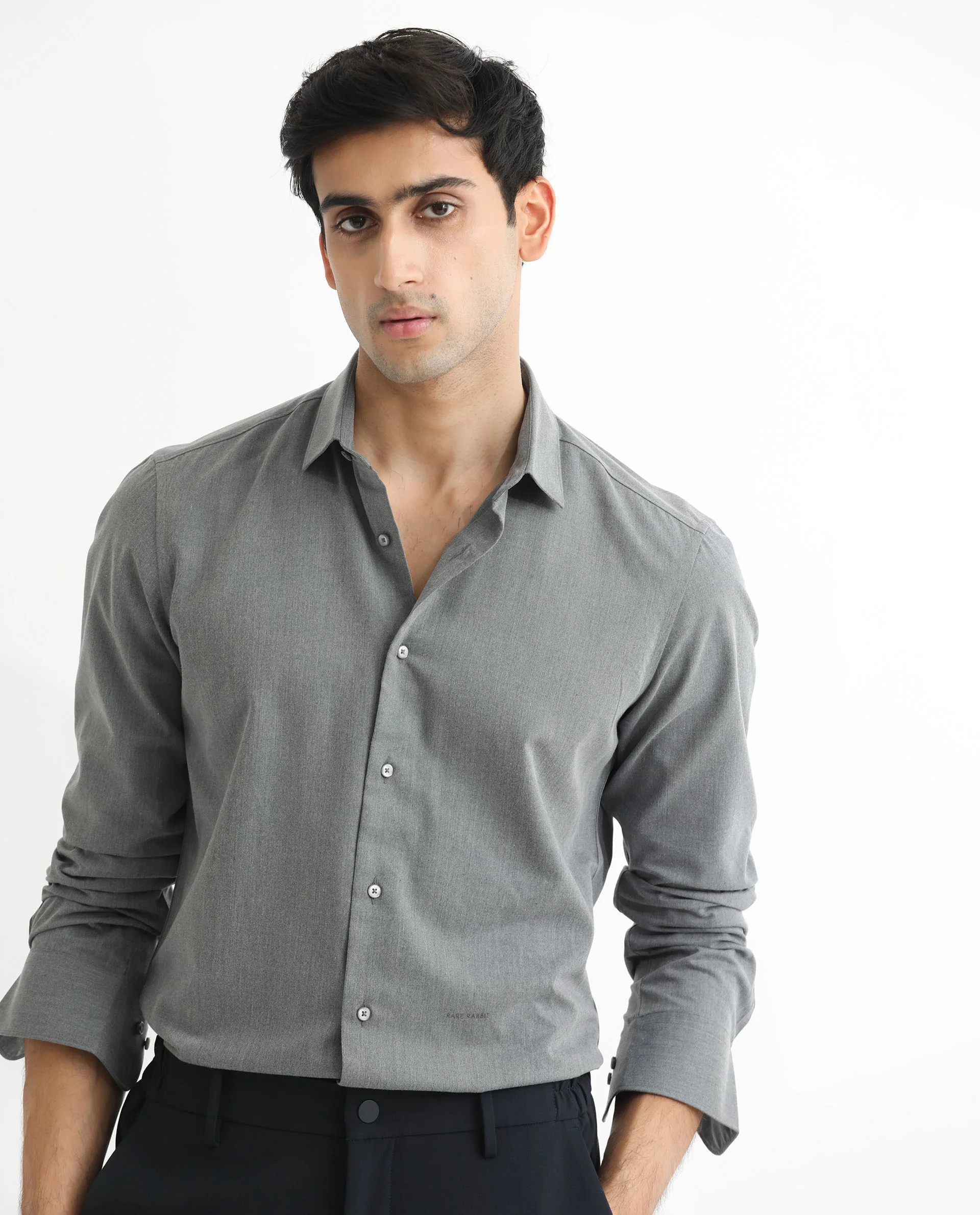 Rare Rabbit Men's Gunjan Navy Cotton Plain Regular Fit Full Sleeve Collared Shirt - Image 3