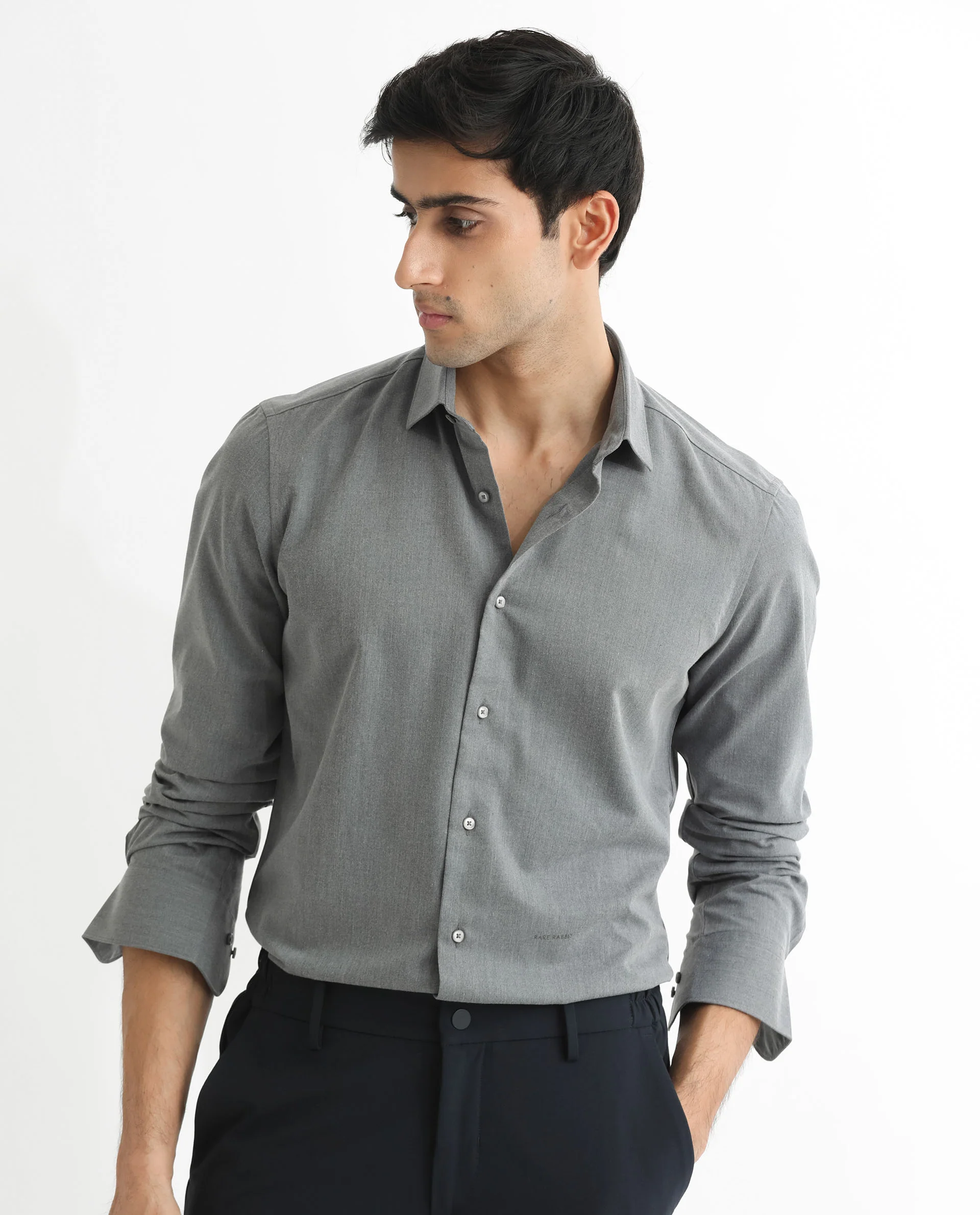Rare Rabbit Men's Gunjan Navy Cotton Plain Regular Fit Full Sleeve Collared Shirt - Image 7