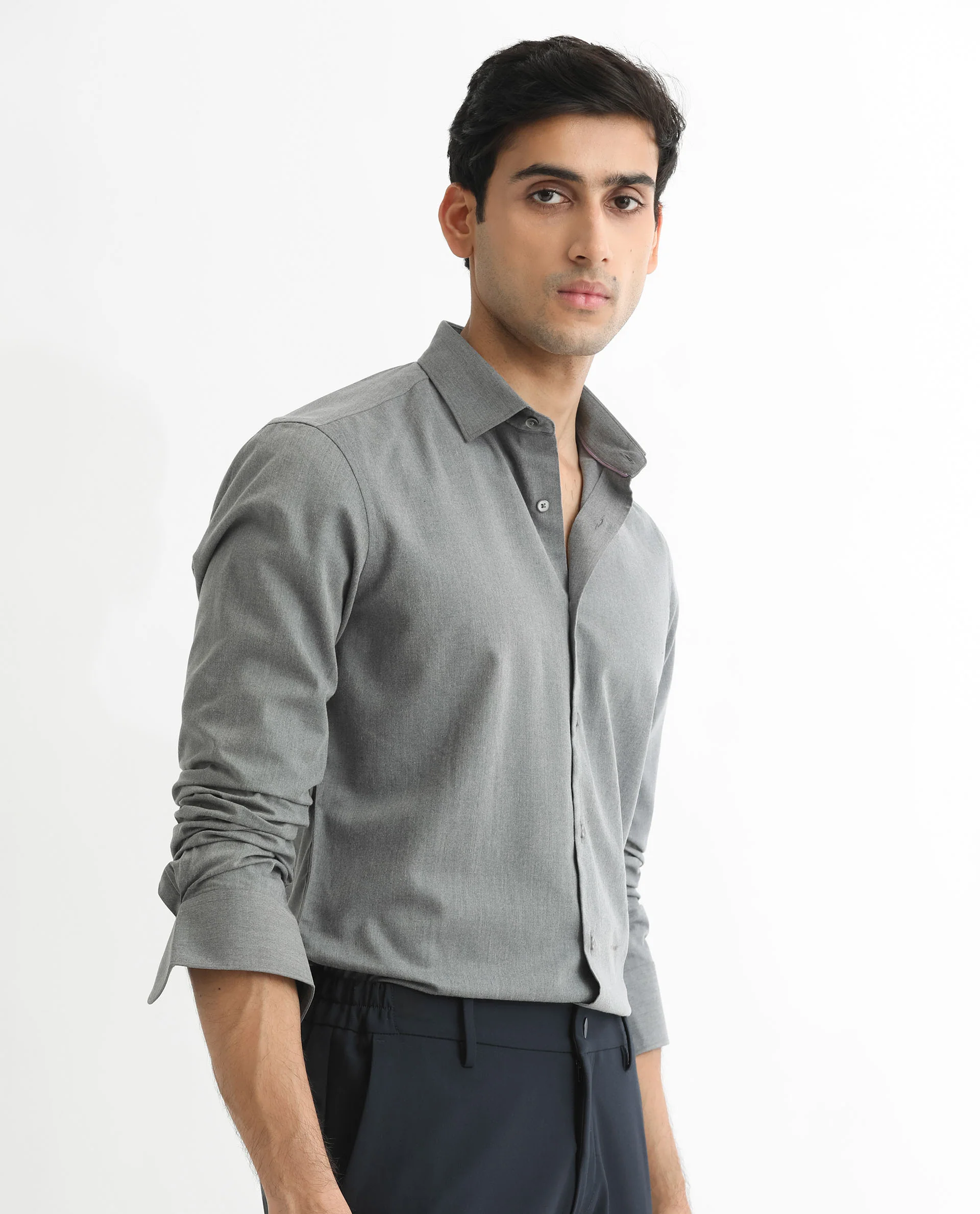 Rare Rabbit Men's Gunjan Navy Cotton Plain Regular Fit Full Sleeve Collared Shirt - Image 8