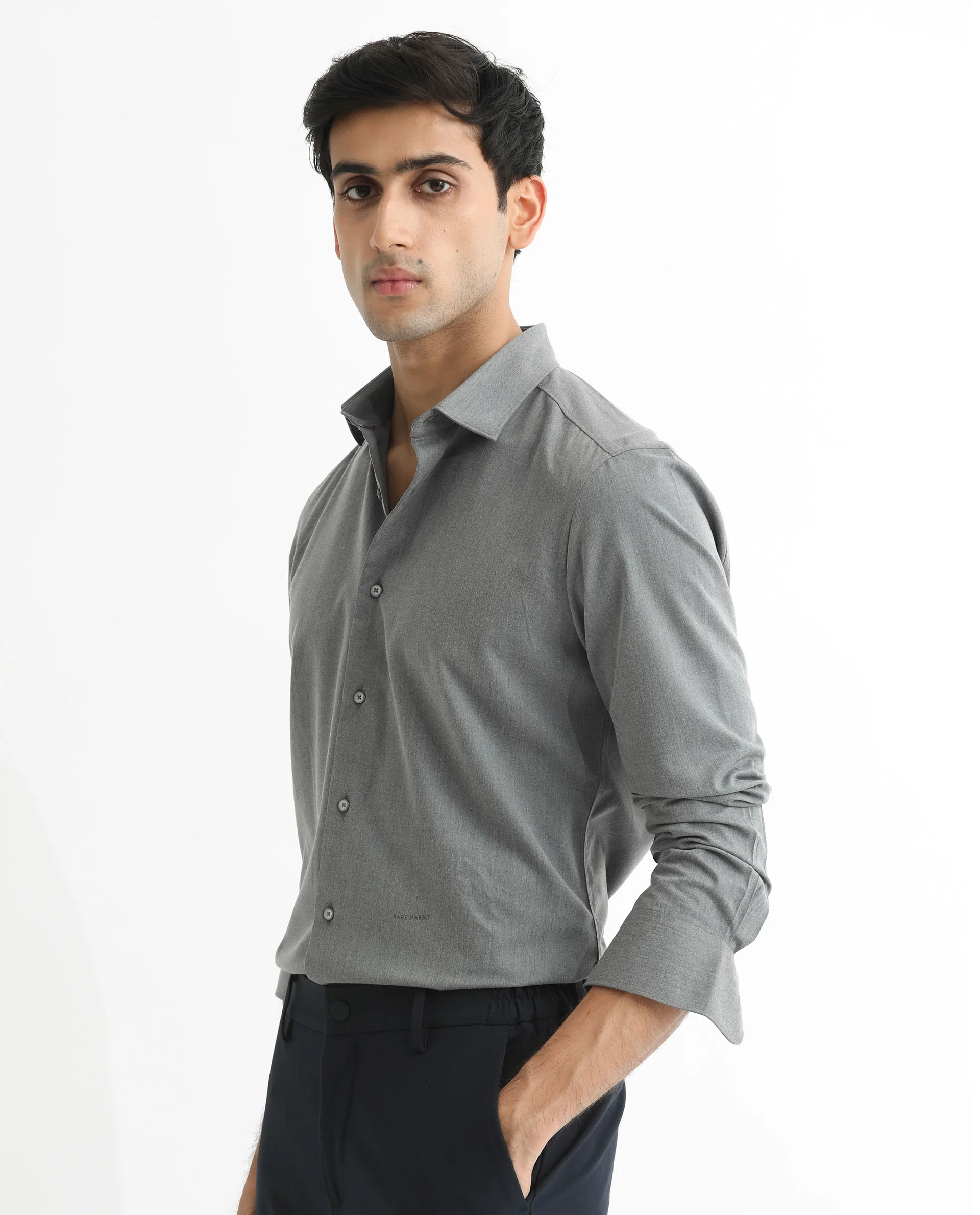 Rare Rabbit Men's Gunjan Navy Cotton Plain Regular Fit Full Sleeve Collared Shirt - Image 9