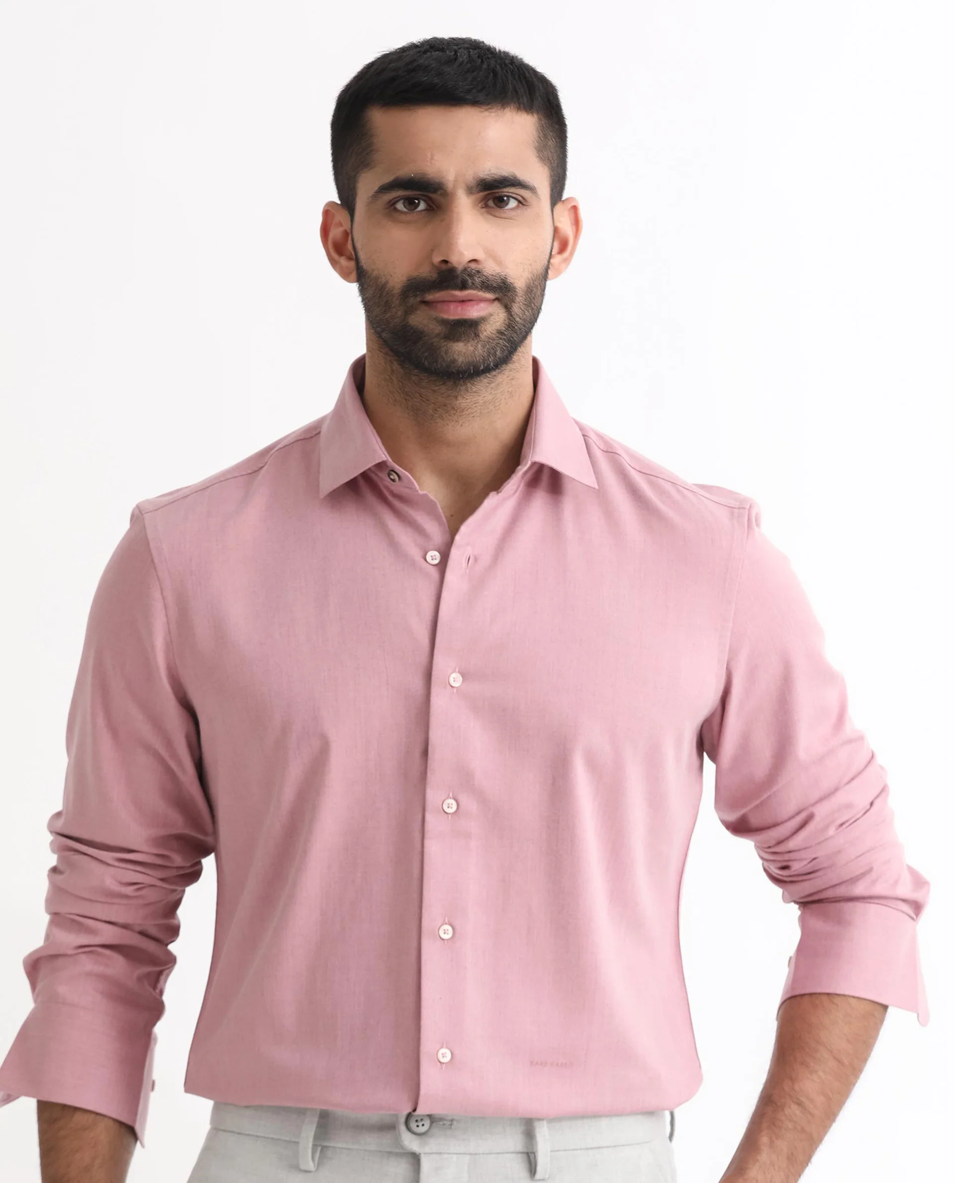 Rare Rabbit Men's Gunjan Pink Cotton Plain Regular Fit Full Sleeve Collared Shirt