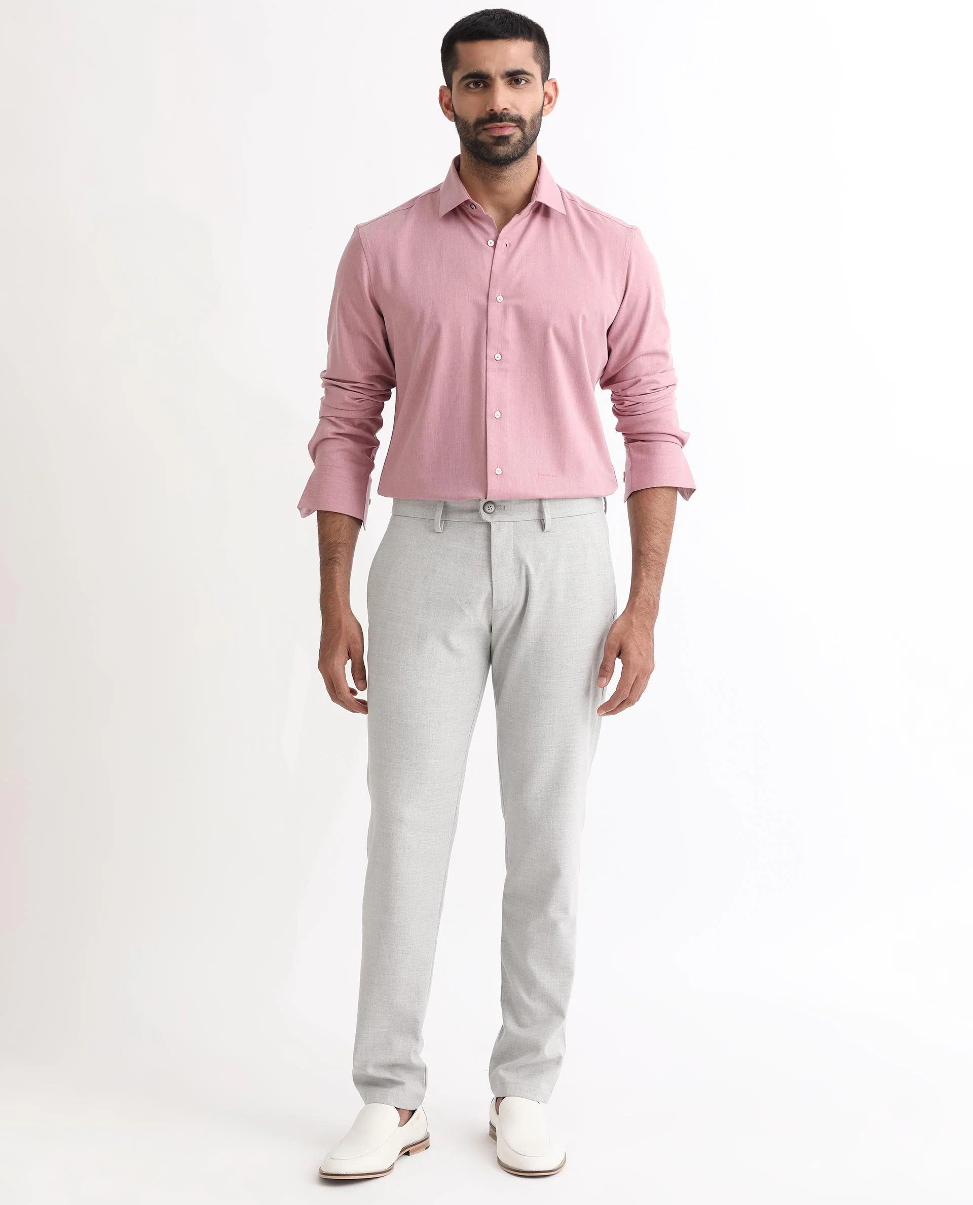 Rare Rabbit Men's Gunjan Pink Cotton Plain Regular Fit Full Sleeve Collared Shirt - Image 2