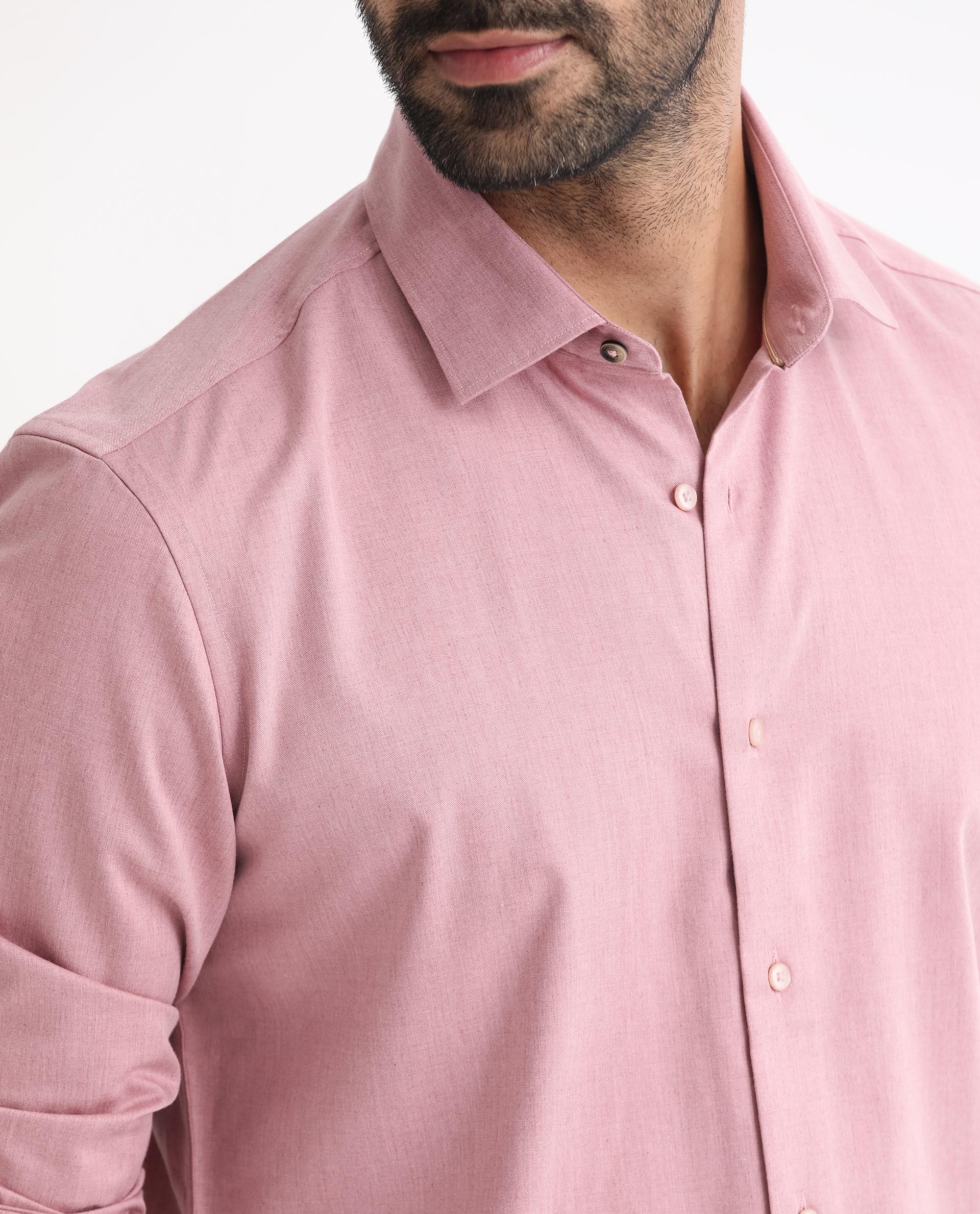 Rare Rabbit Men's Gunjan Pink Cotton Plain Regular Fit Full Sleeve Collared Shirt - Image 4