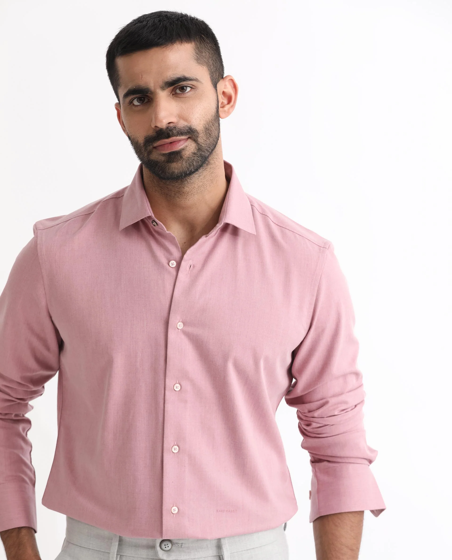 Rare Rabbit Men's Gunjan Pink Cotton Plain Regular Fit Full Sleeve Collared Shirt - Image 6